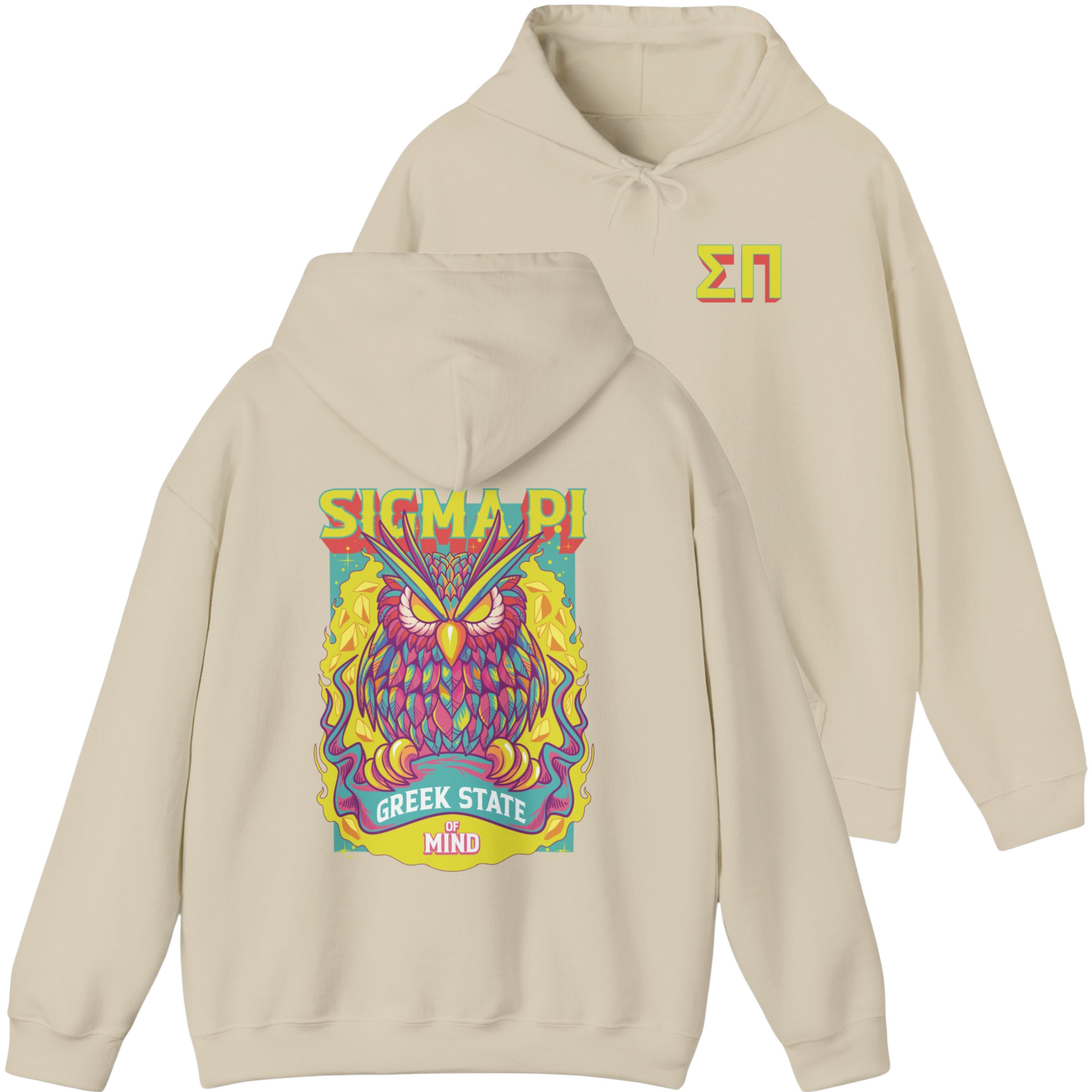 Ivory Sigma Pi Graphic Hoodie | Woodstock Owl