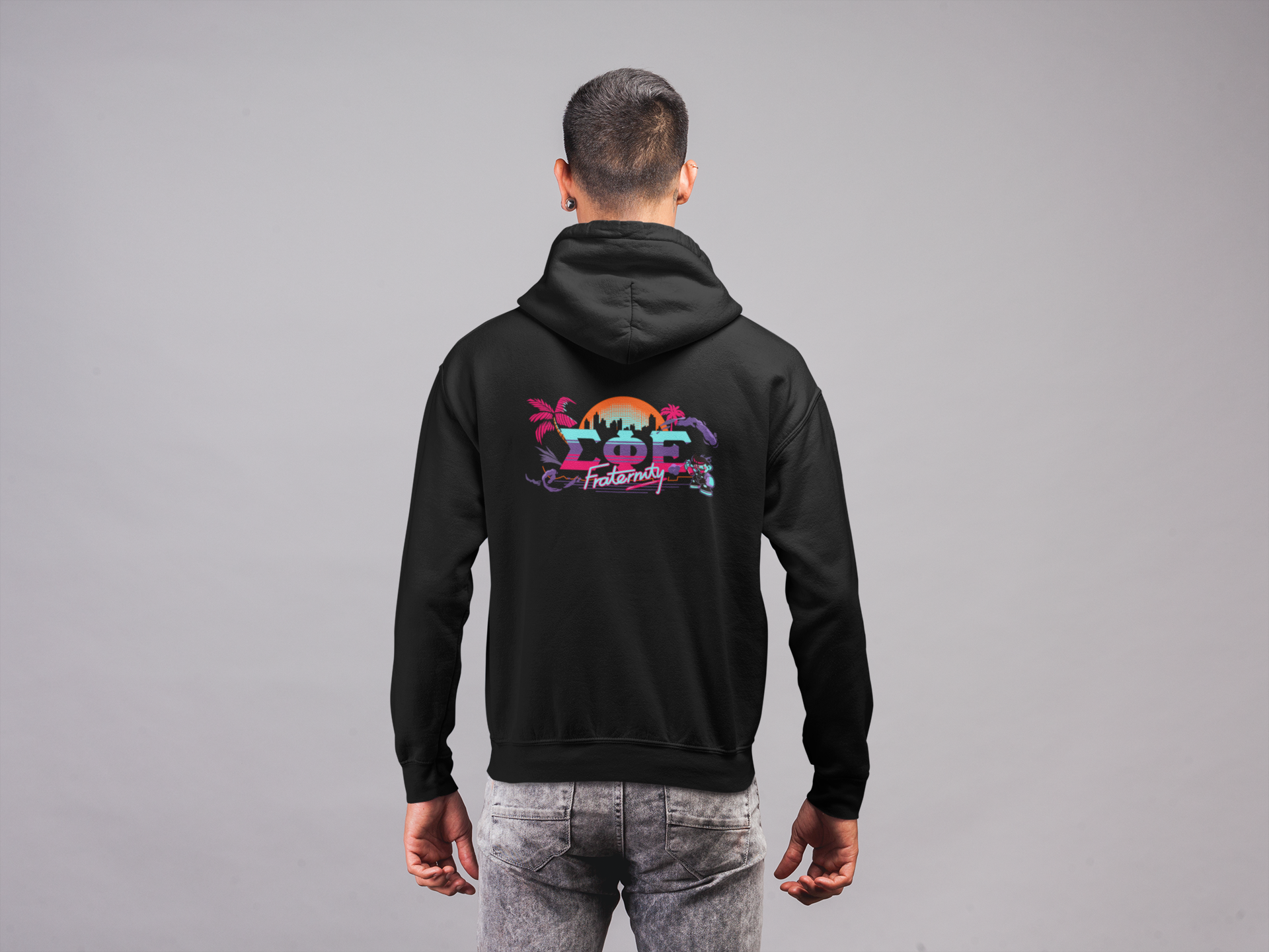 Black Sigma Phi Epsilon Graphic Hoodie | Jump Street | SigEp Clothing - Campus Apparel model 