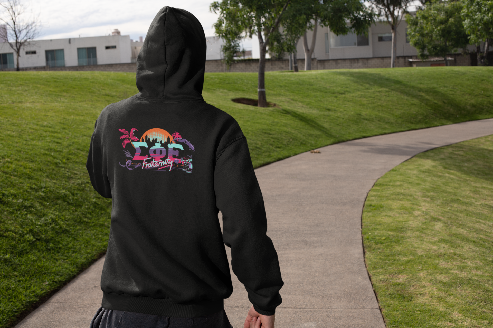 Black Sigma Phi Epsilon Graphic Hoodie | Jump Street | SigEp Clothing - Campus Apparel model 