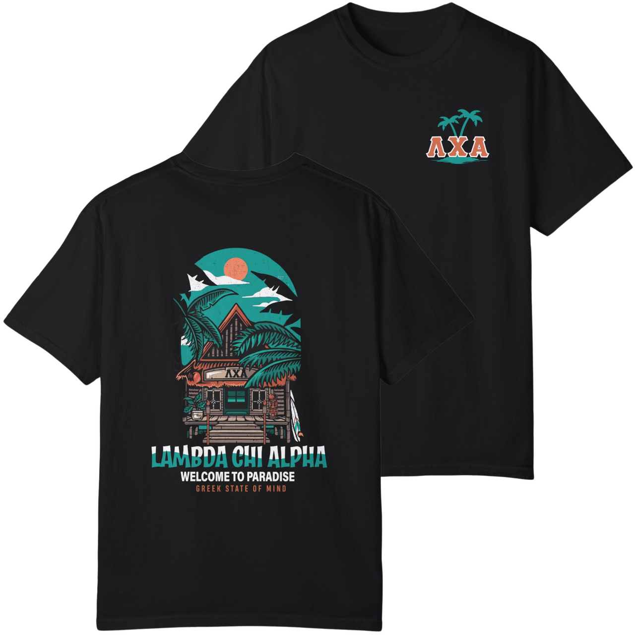 Black Lambda Chi Alpha Graphic T-Shirt | Welcome to Paradise