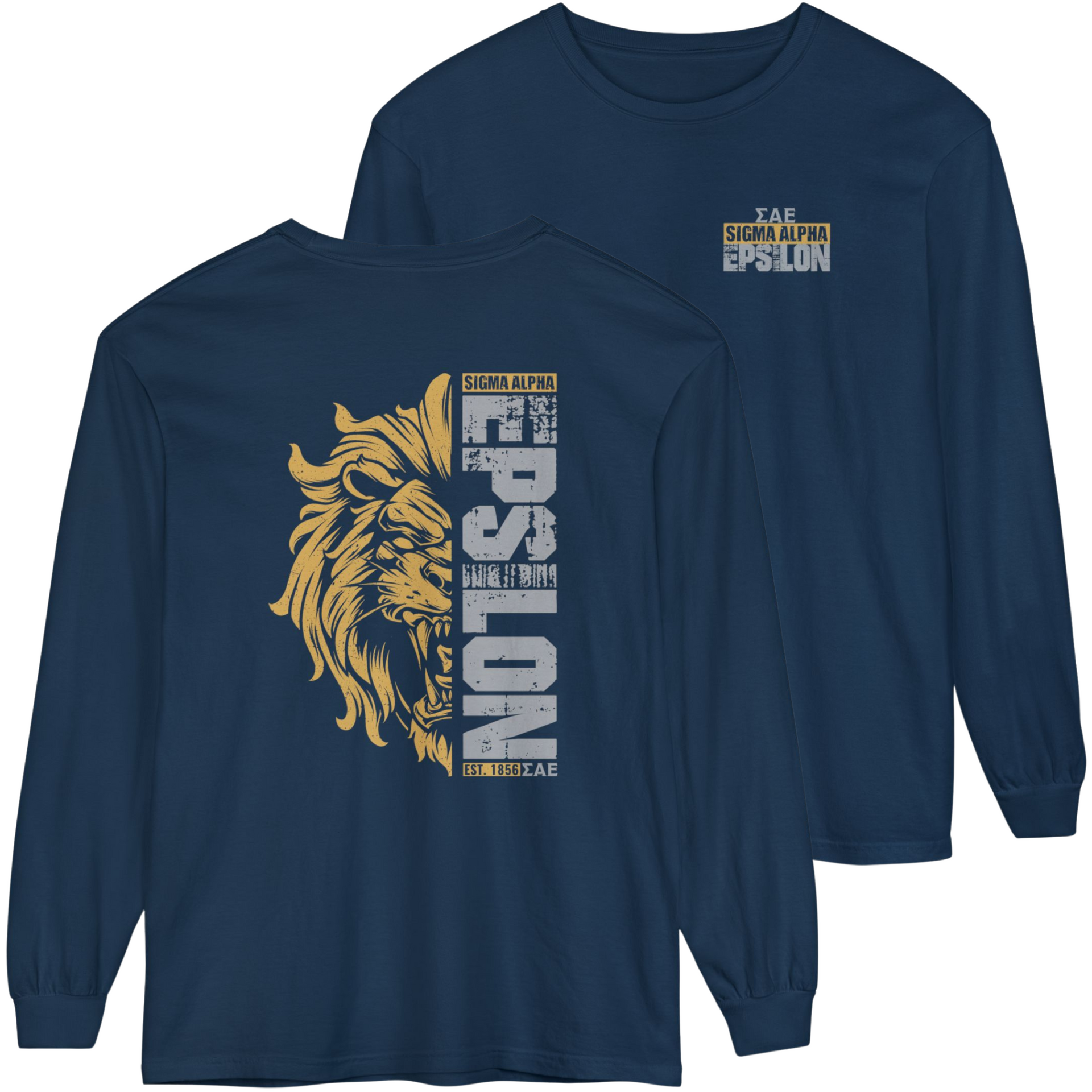 Navy Sigma Alpha Epsilon Graphic Long Sleeve T-Shirt | Lion Hearted