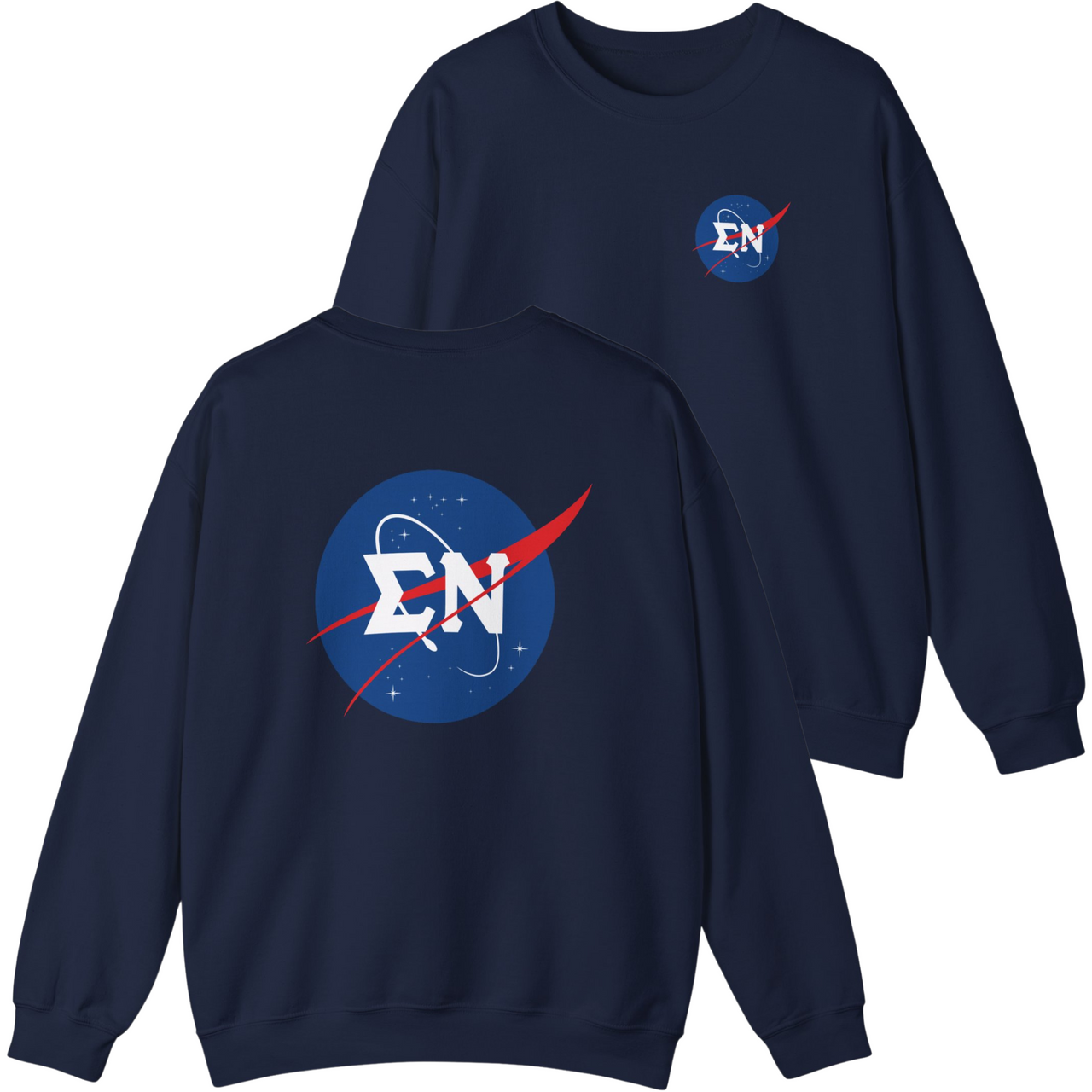 Navy blue sweatshirt with NASA logo on front and back