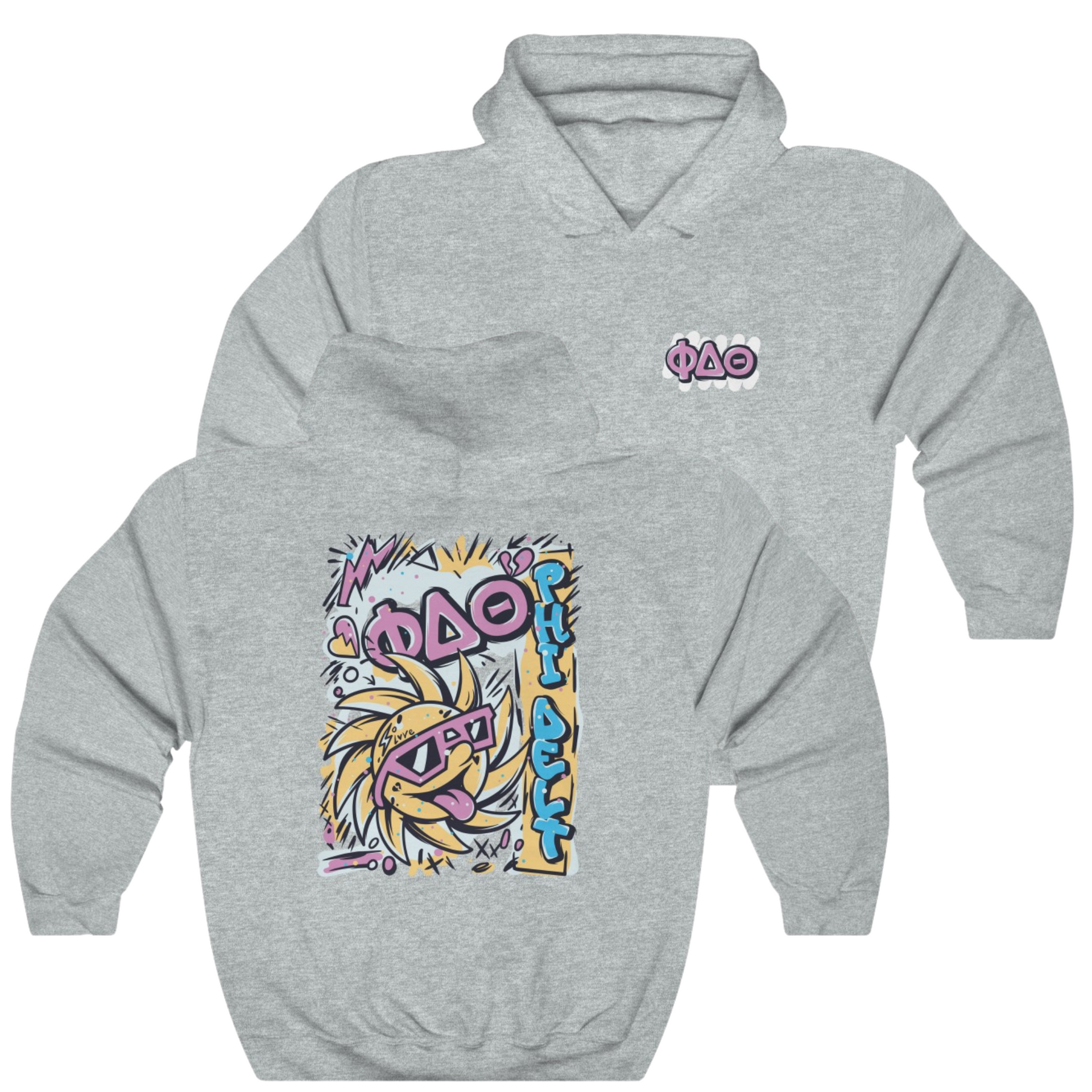 grey Phi Delta Theta Graphic Hoodie | Fun in the Sun | phi delta theta fraternity greek apparel 