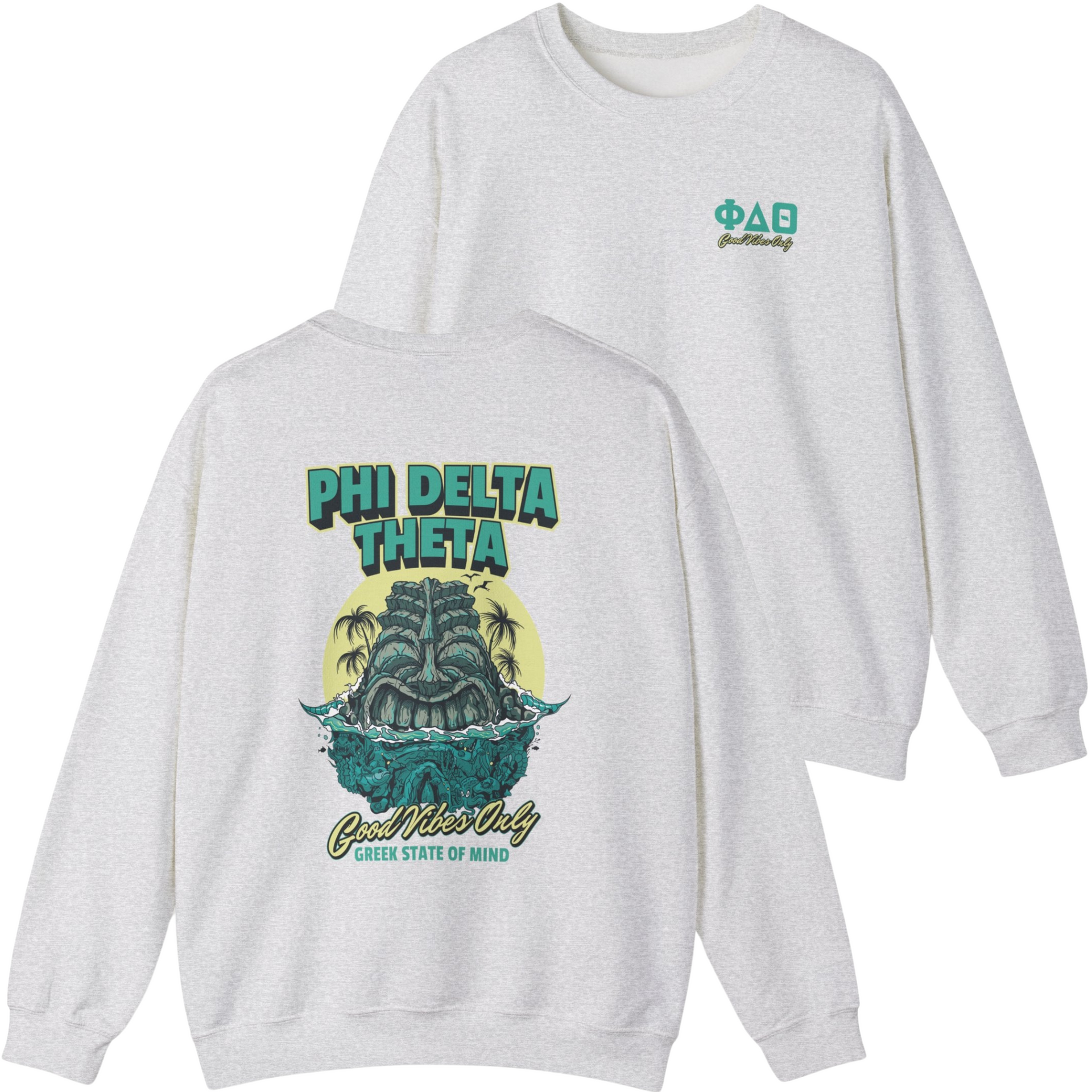 grey Phi Delta Theta Graphic Crewneck Sweatshirt | Good Vibes Only