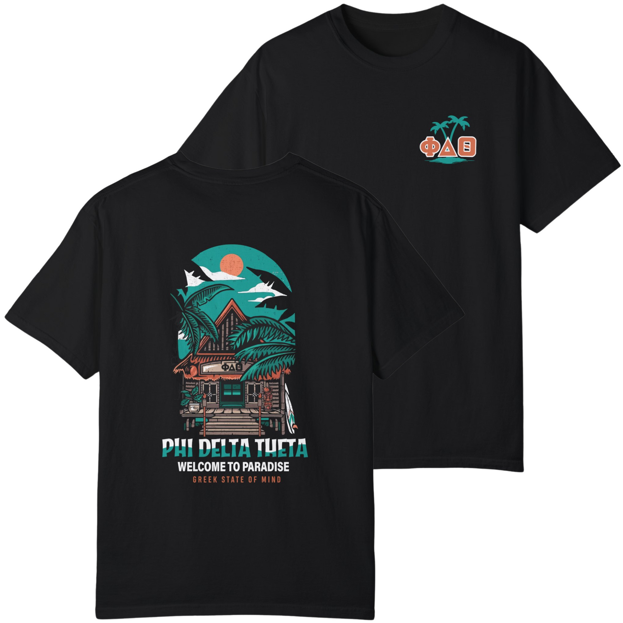 Black Phi Delta Theta Graphic T-Shirt | Welcome to Paradise