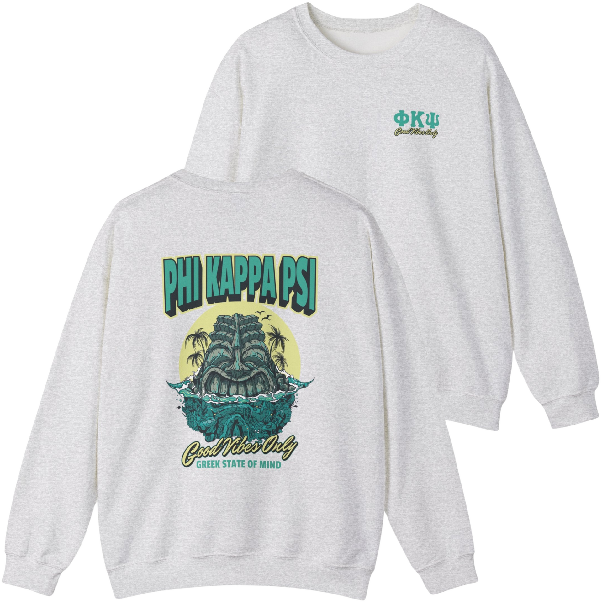 grey Phi Kappa Psi Graphic Crewneck Sweatshirt | Good Vibes Only