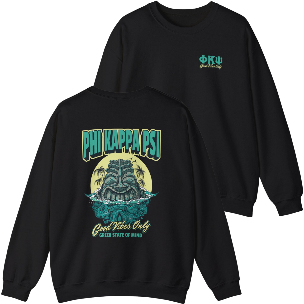 black Phi Kappa Psi Graphic Crewneck Sweatshirt | Good Vibes Only