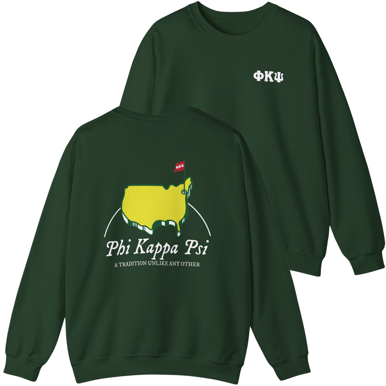 green Phi Kappa Psi Graphic Crewneck Sweatshirt | The Masters