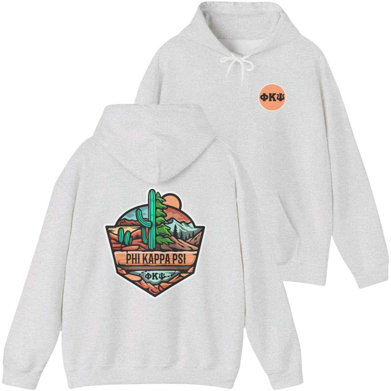 grey Phi Kappa Psi Graphic Hoodie | Desert Mountains