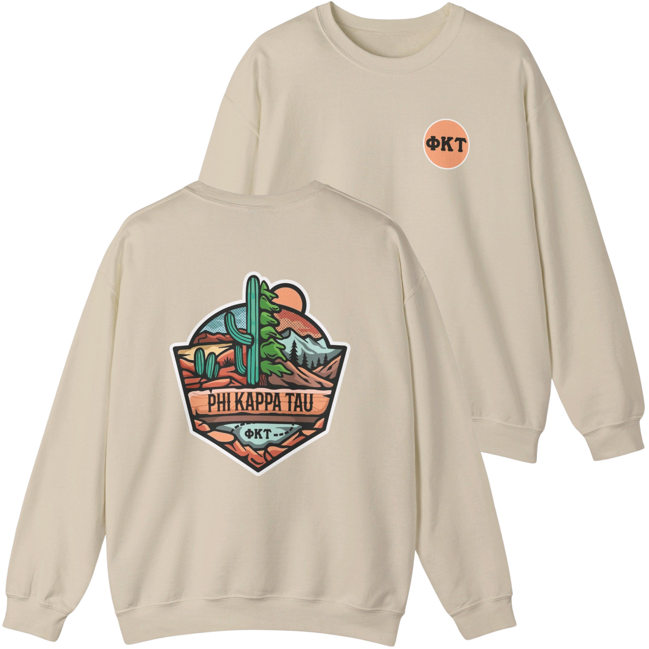 sand Phi Kappa Tau Graphic Crewneck Sweatshirt | Desert Mountains