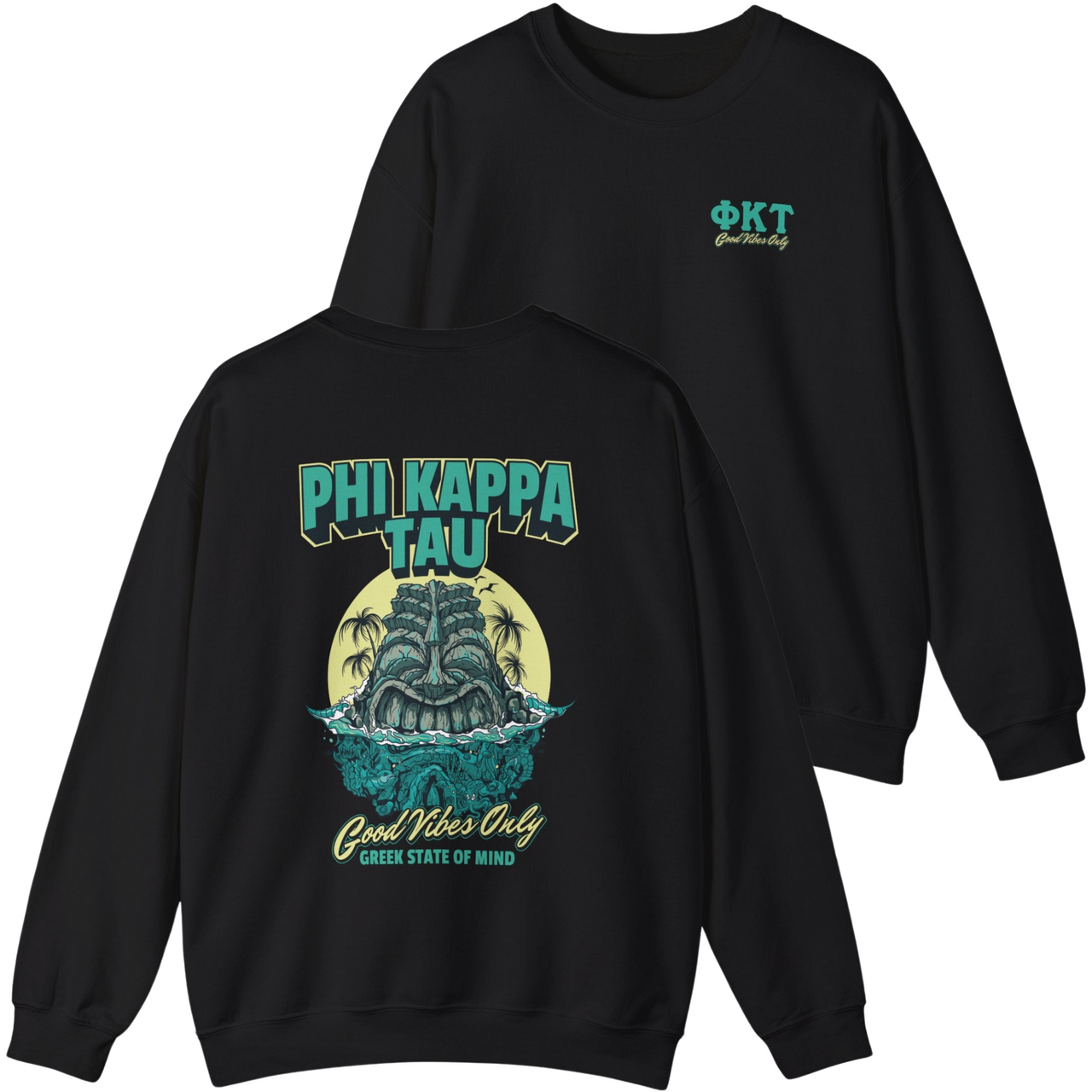 black Phi Kappa Tau Graphic Crewneck Sweatshirt | Good Vibes Only
