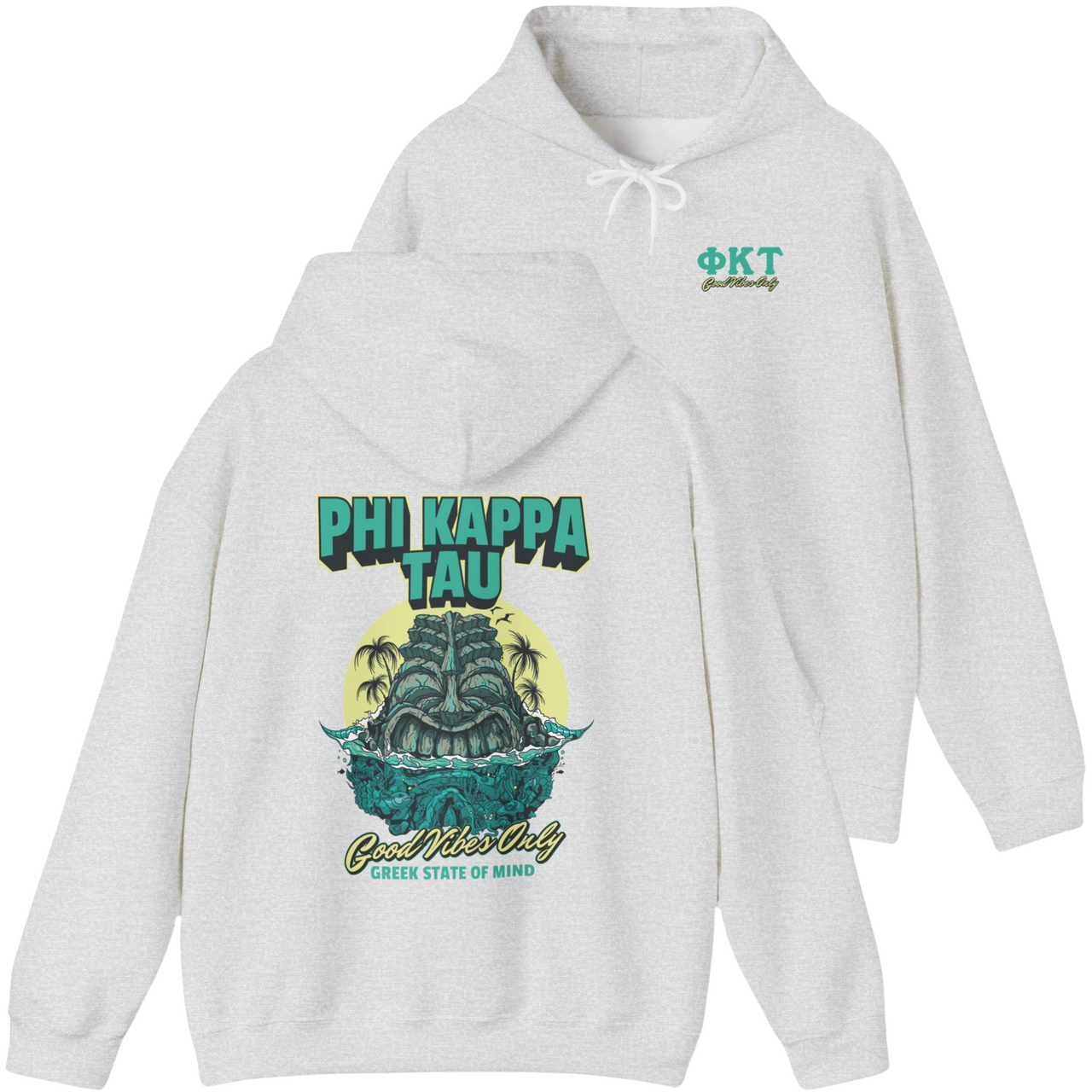 grey Phi Kappa Tau Graphic Hoodie | Good Vibes Only