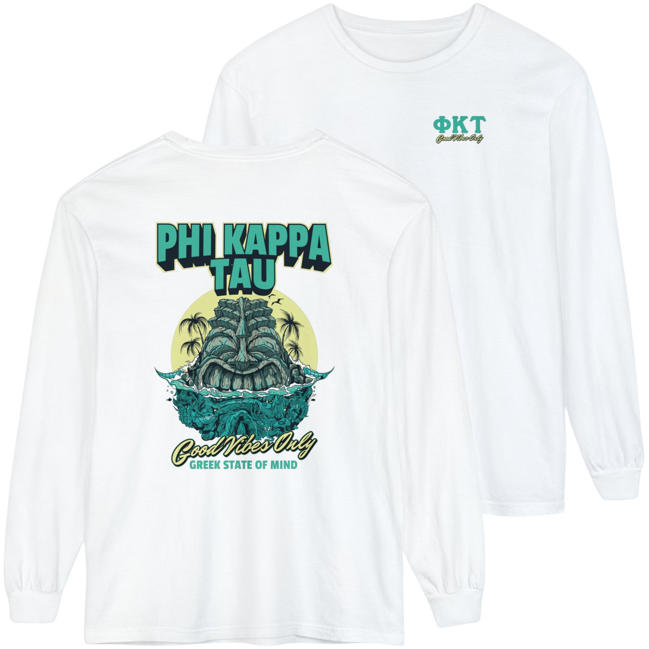 white Phi Kappa Tau Graphic Long Sleeve | Good Vibes Only