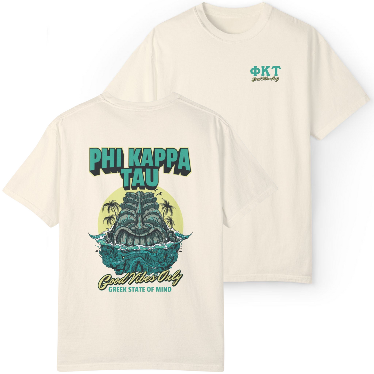 ivory Phi Kappa Tau Graphic T-Shirt | Good Vibes Only