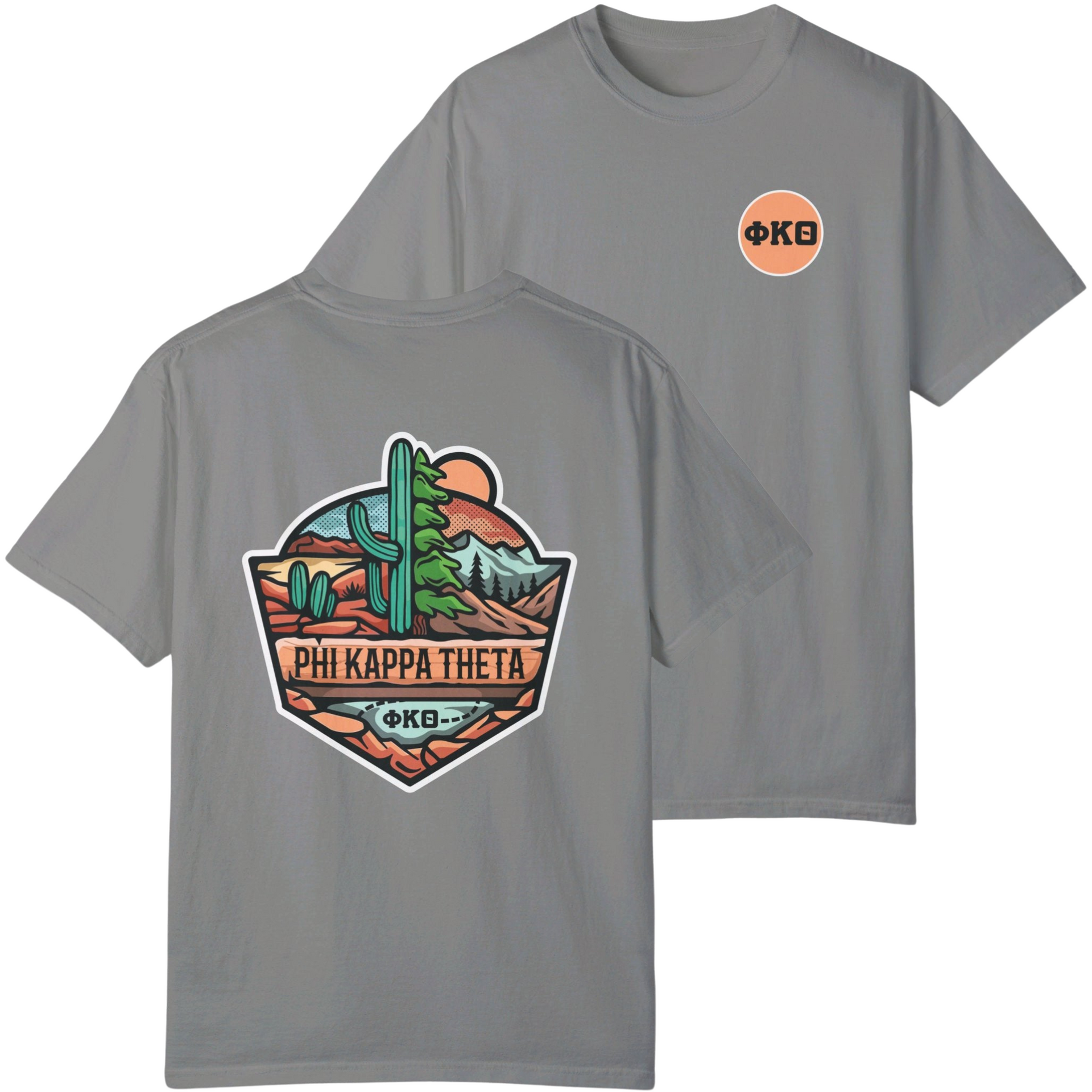 grey Phi Kappa Theta Graphic T-Shirt | Desert Mountains