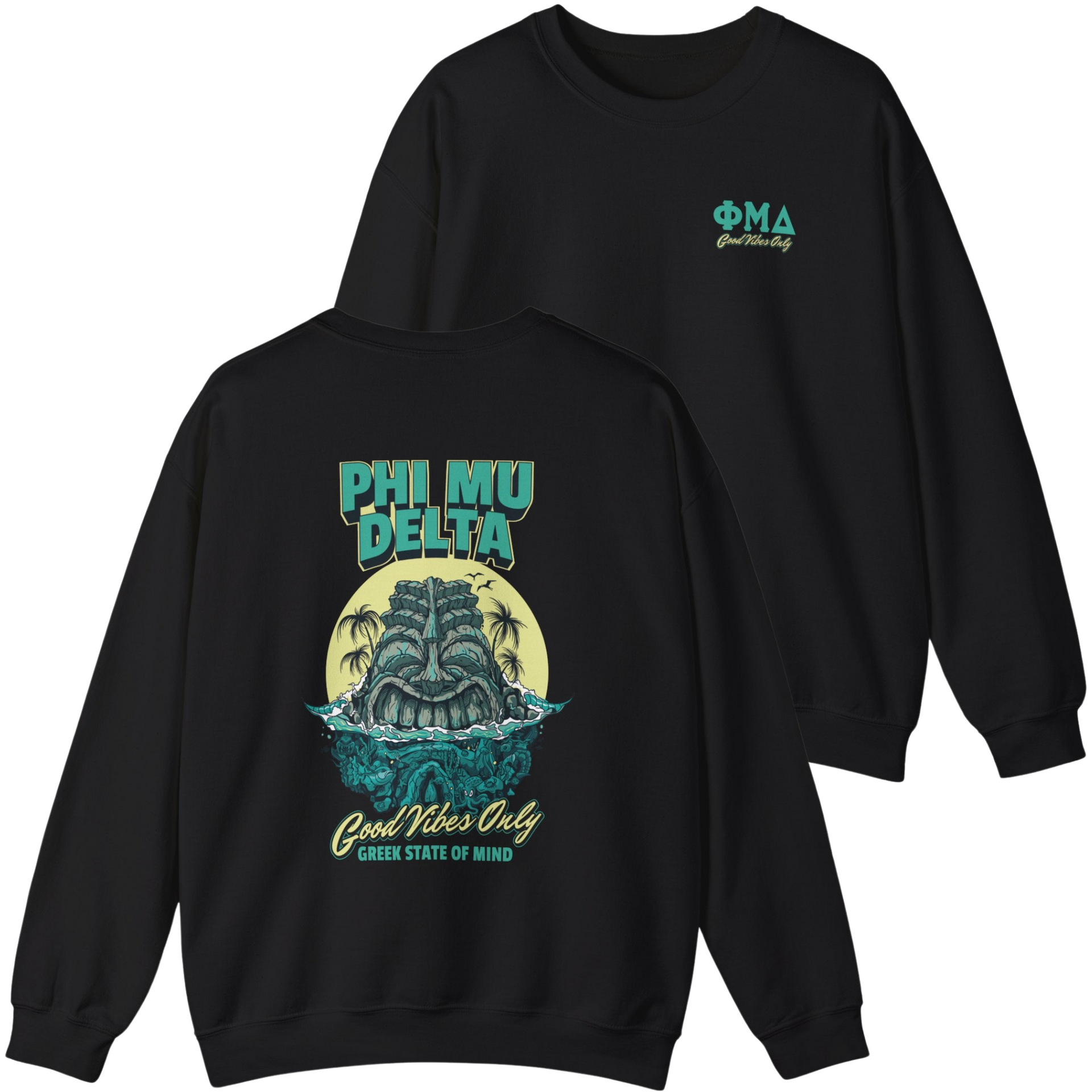 black Phi Mu Delta Graphic Crewneck Sweatshirt | Good Vibes Only