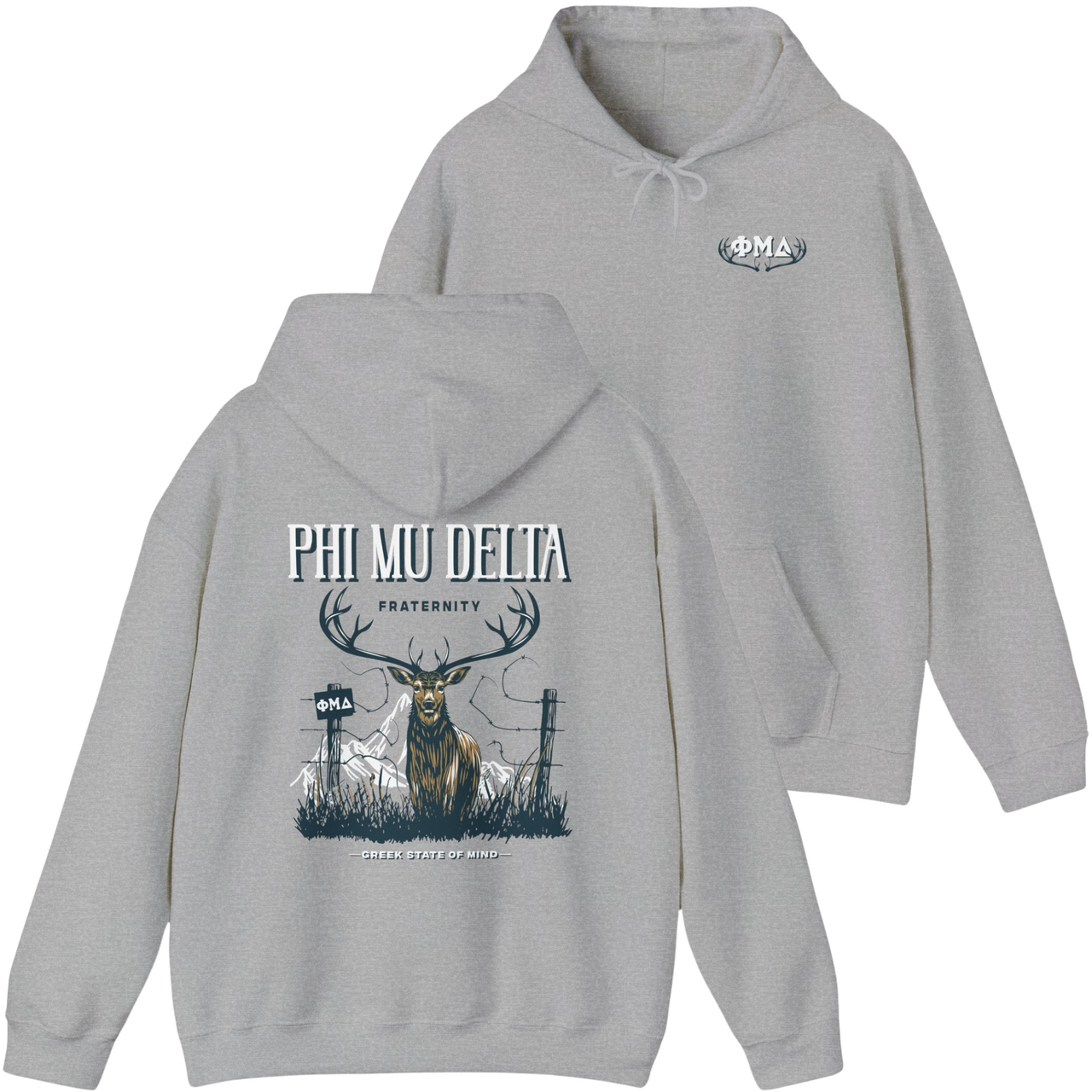 Grey Phi Mu Delta Graphic Hoodie | Big Buck