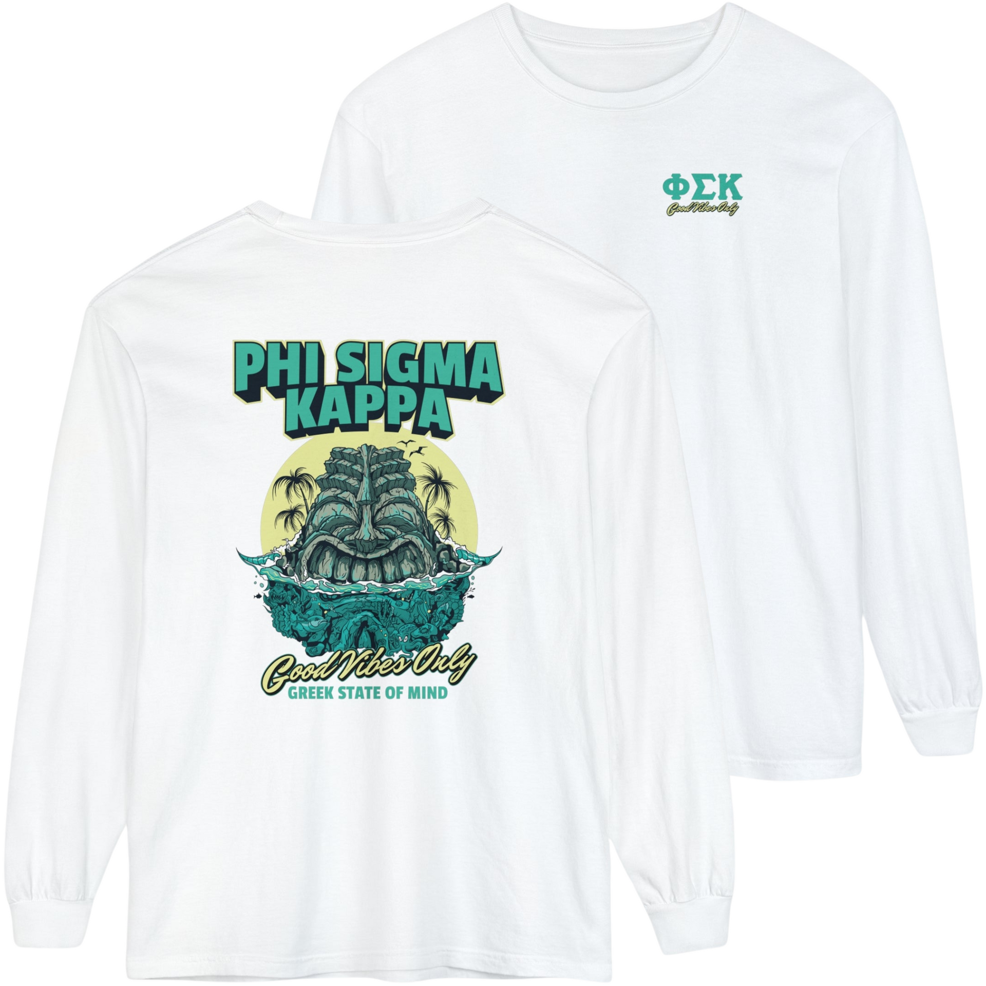 white Phi Sigma Kappa Graphic Long Sleeve | Good Vibes Only