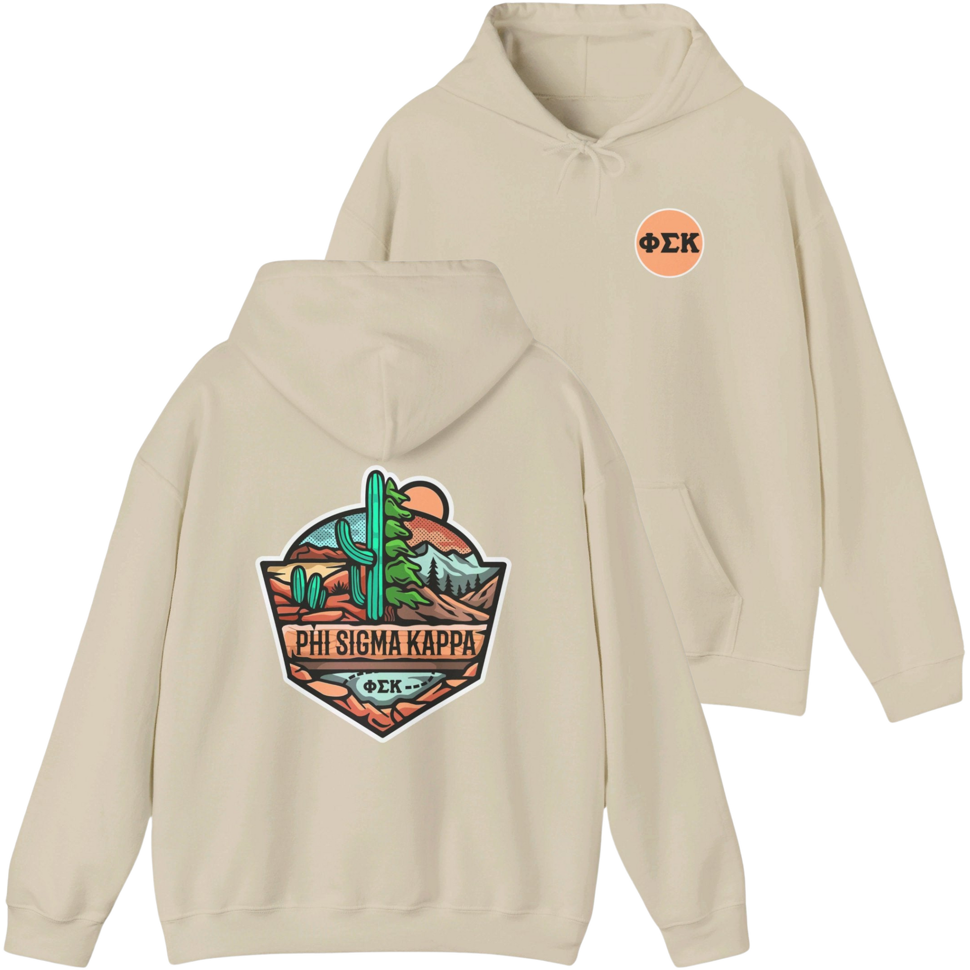 ivory Phi Sigma Kappa Graphic Hoodie | Desert Mountains