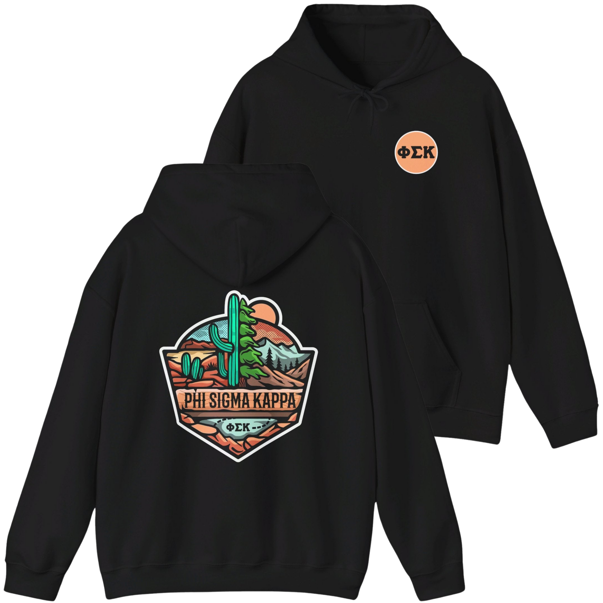 black Phi Sigma Kappa Graphic Hoodie | Desert Mountains