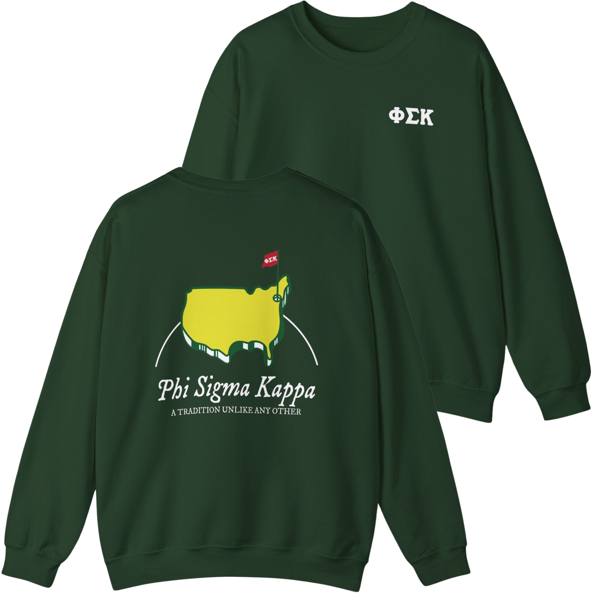 green Phi Sigma Kappa Graphic Crewneck Sweatshirt | The Masters