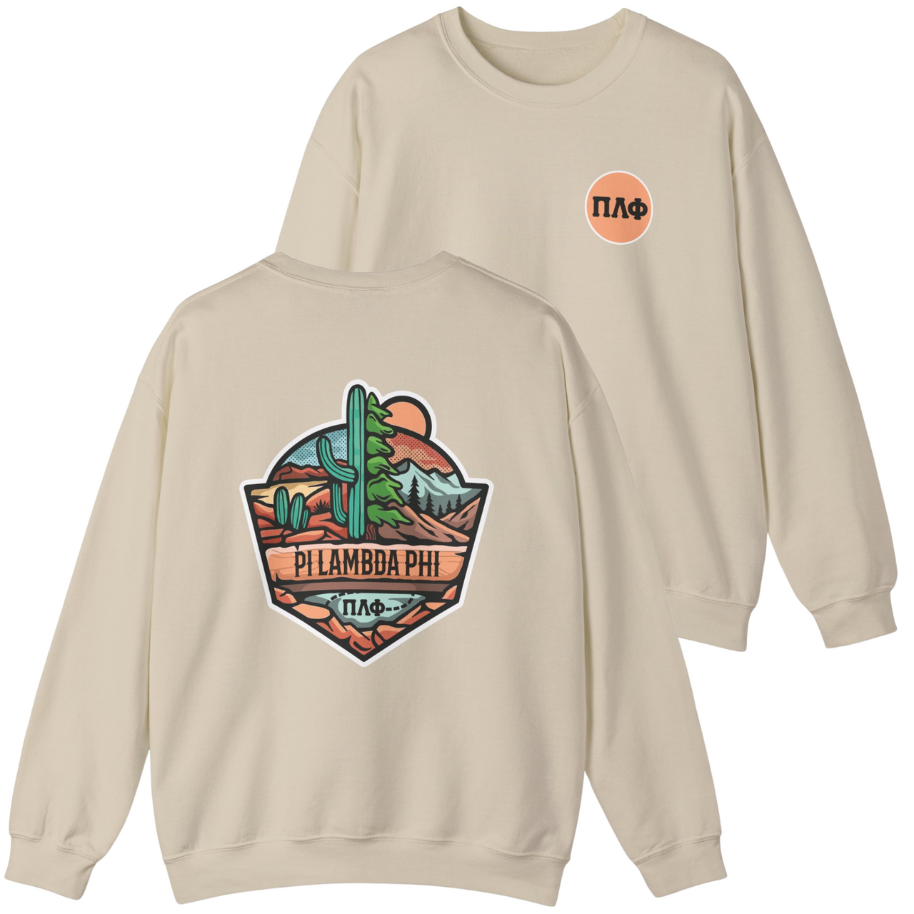 Pi Lambda Phi Graphic Crewneck Sweatshirt | Desert Mountains