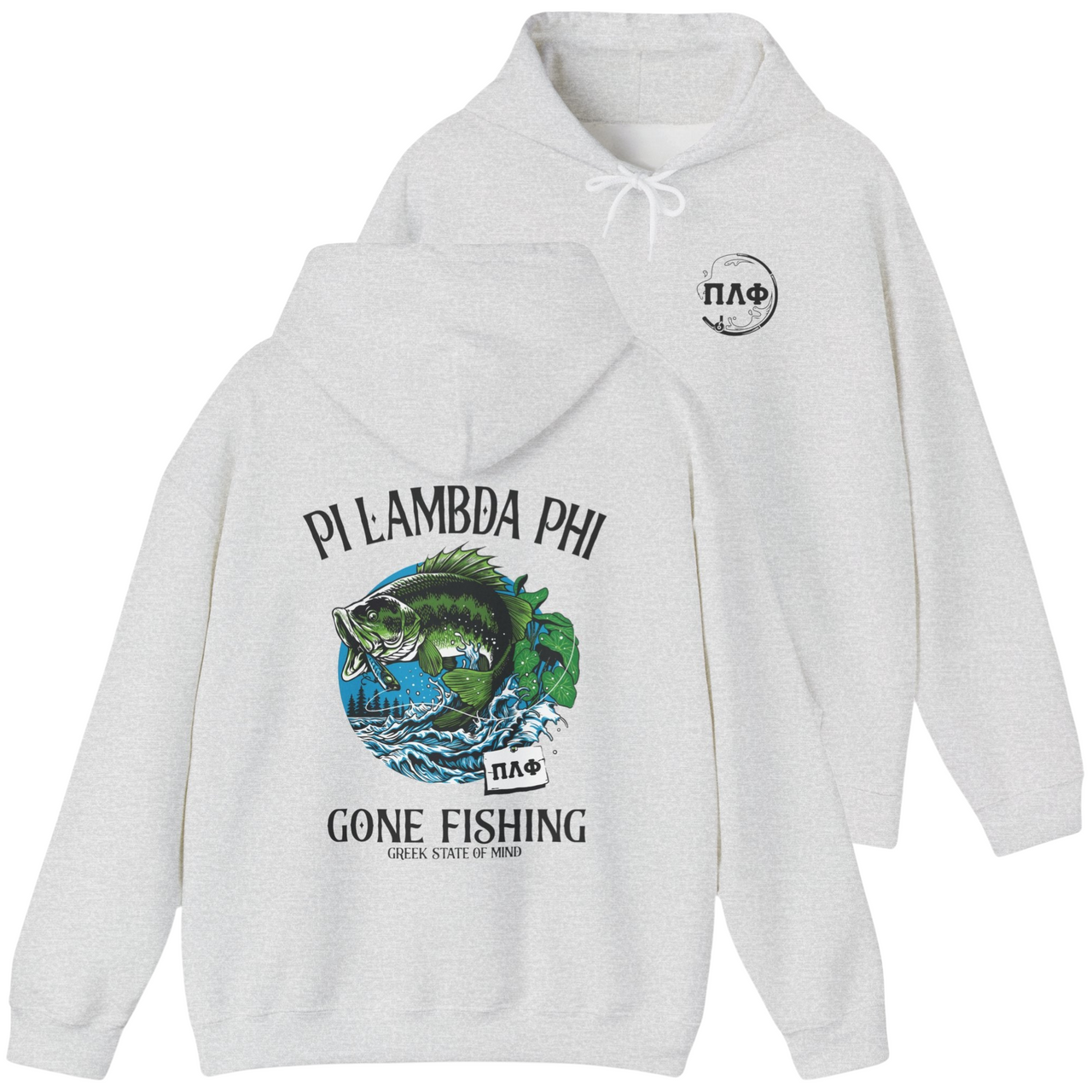 grey Pi Lambda Phi Graphic Hoodie | Gone Fishing