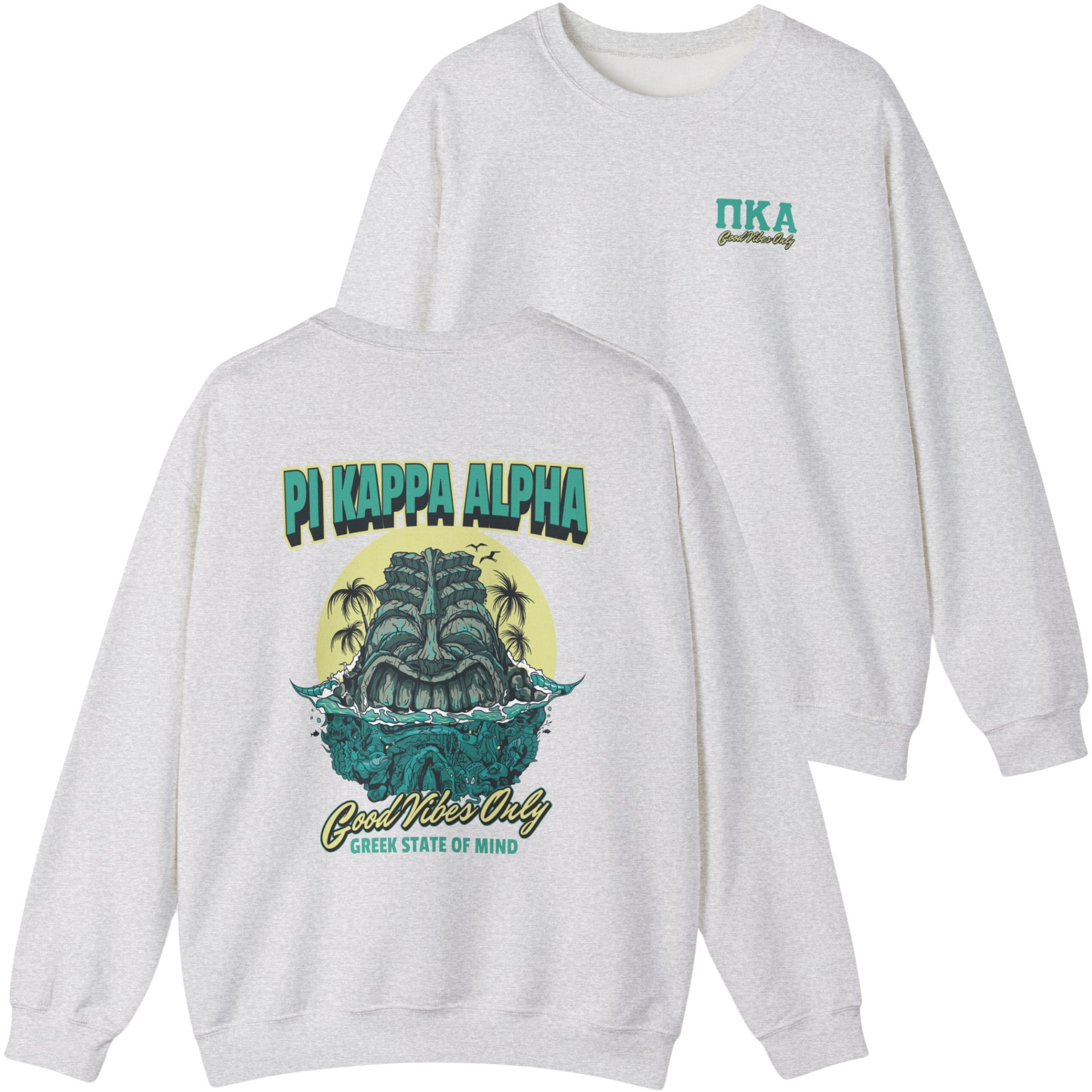 grey Pi Kappa Alpha Graphic Crewneck Sweatshirt | Good Vibes Only