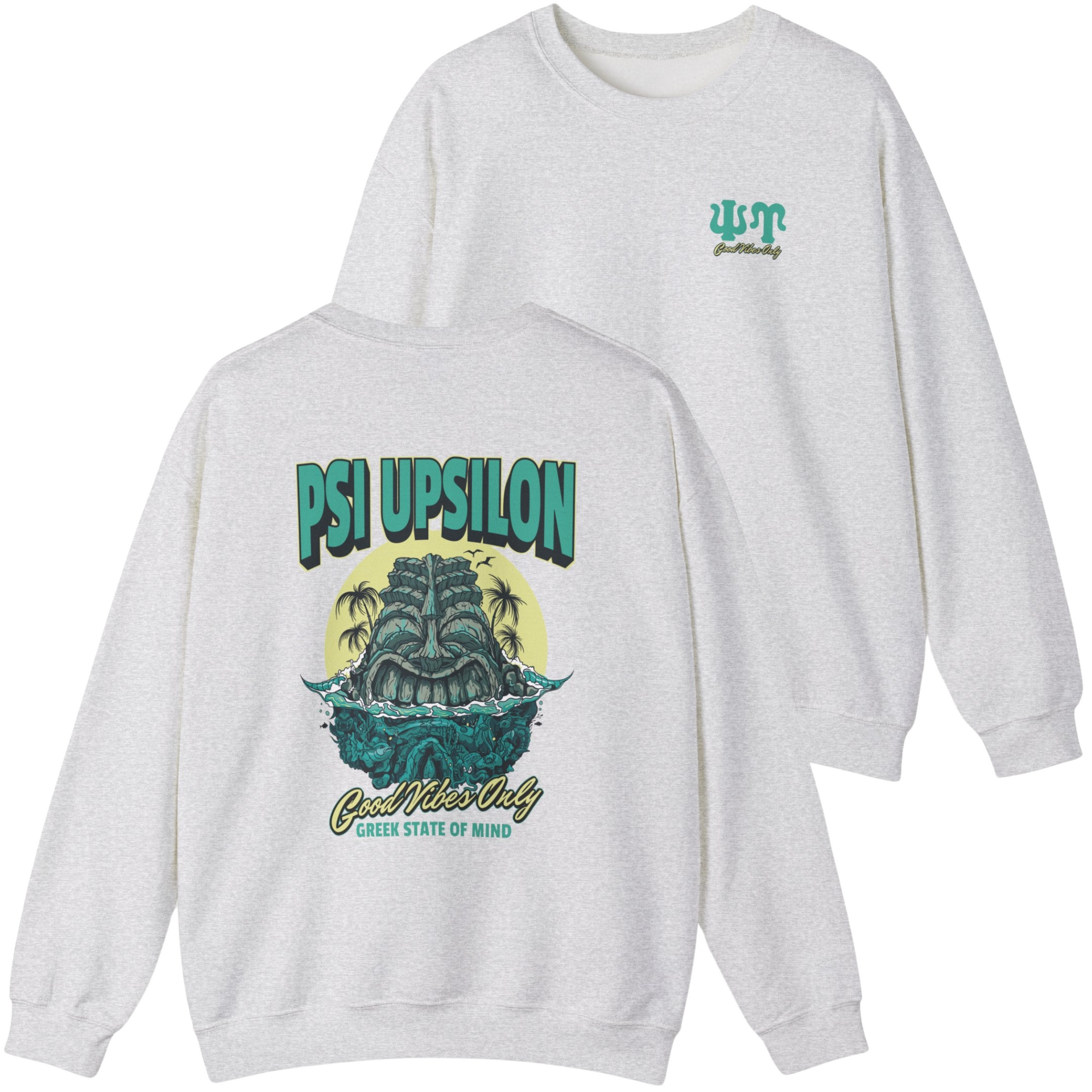 grey Psi Upsilon Graphic Crewneck Sweatshirt | Good Vibes Only