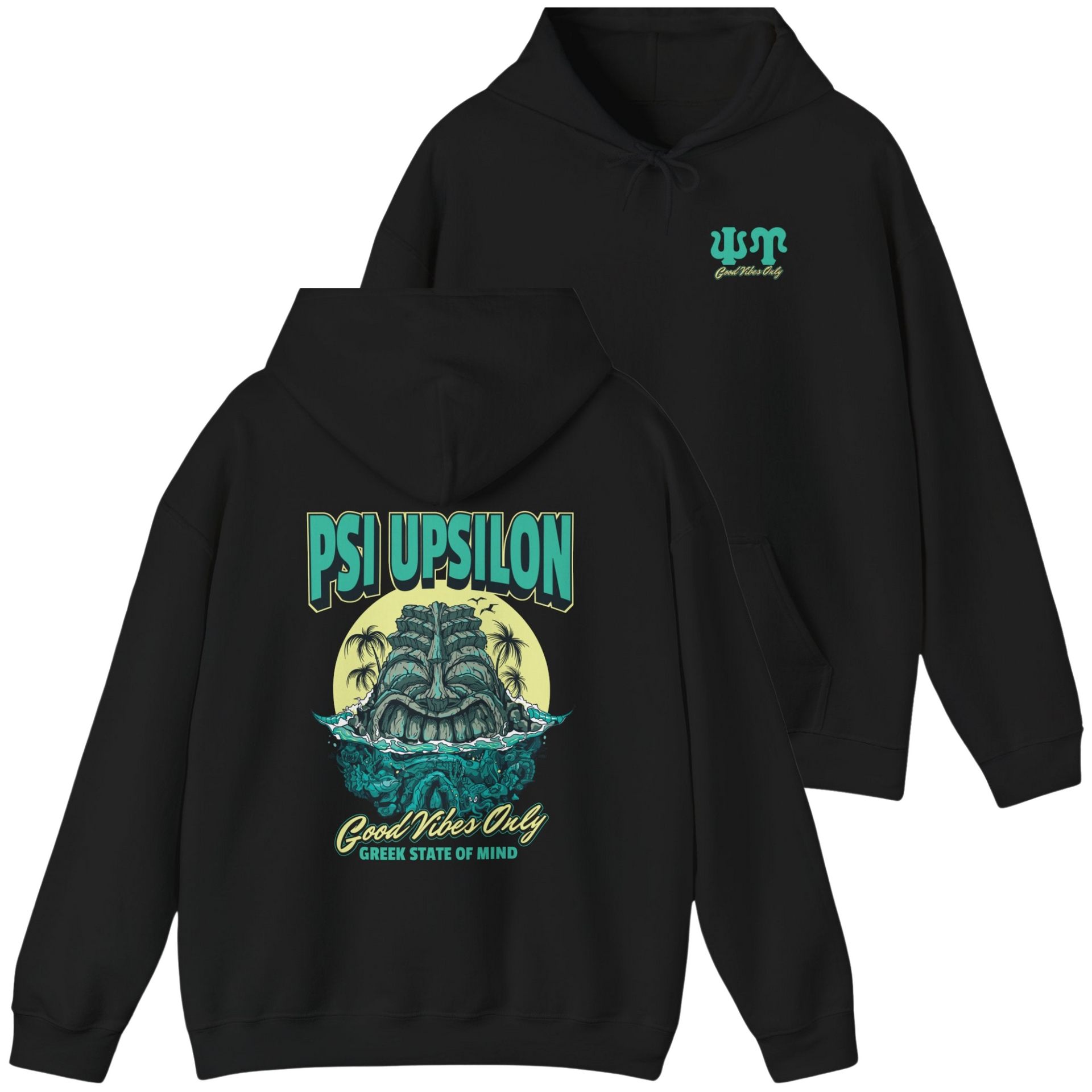 black Psi Upsilon Graphic Hoodie | Good Vibes Only