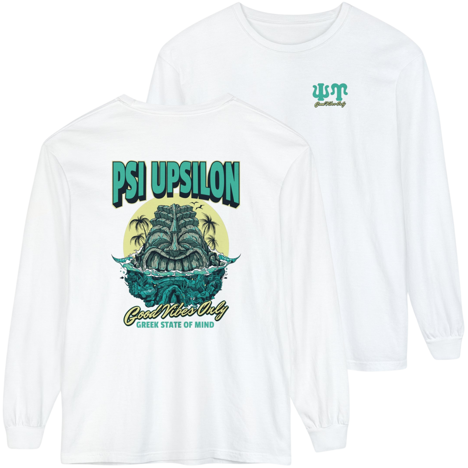 white Psi Upsilon Graphic Long Sleeve | Good Vibes Only