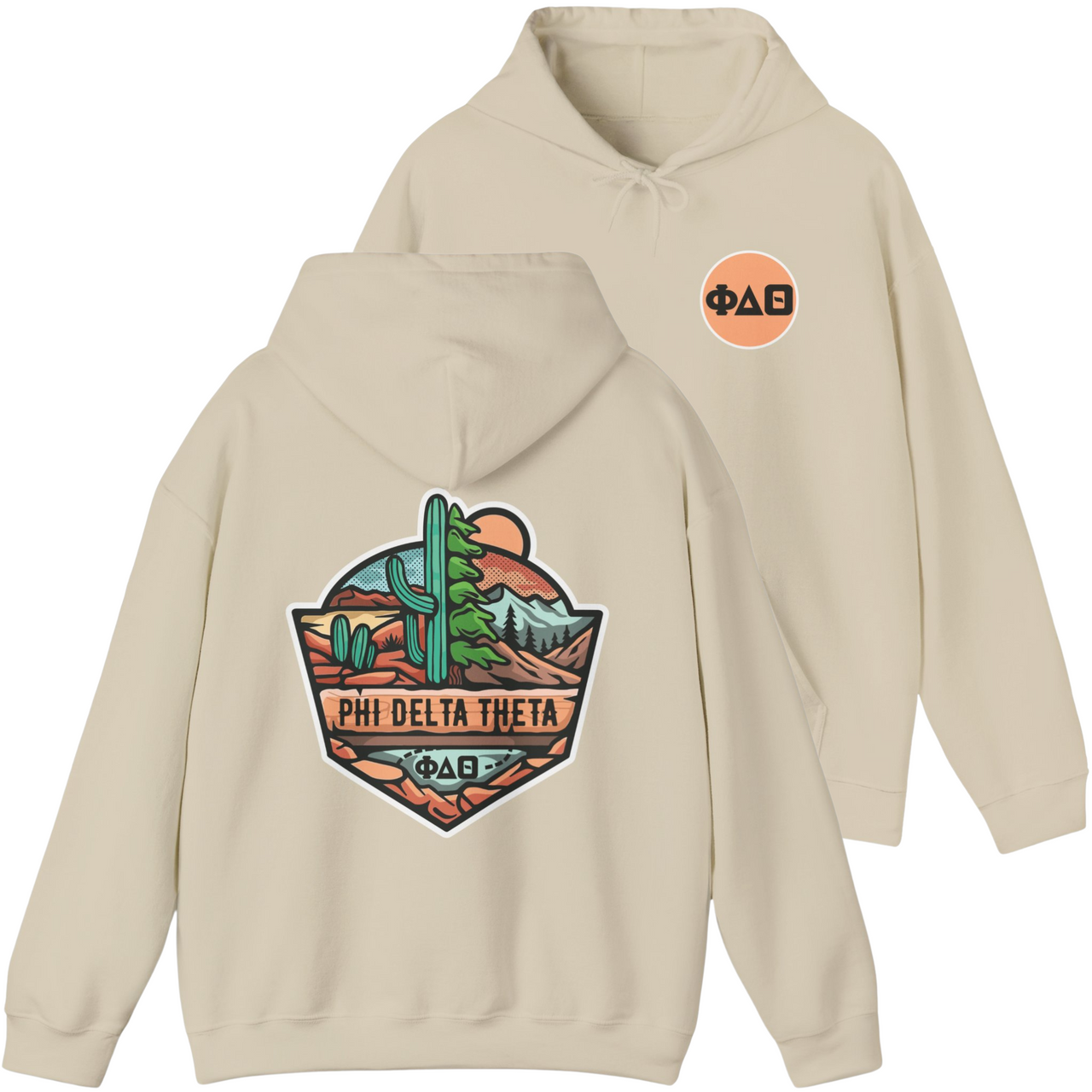 Sand Phi Delta Theta Graphic Hoodie | Desert Mountains