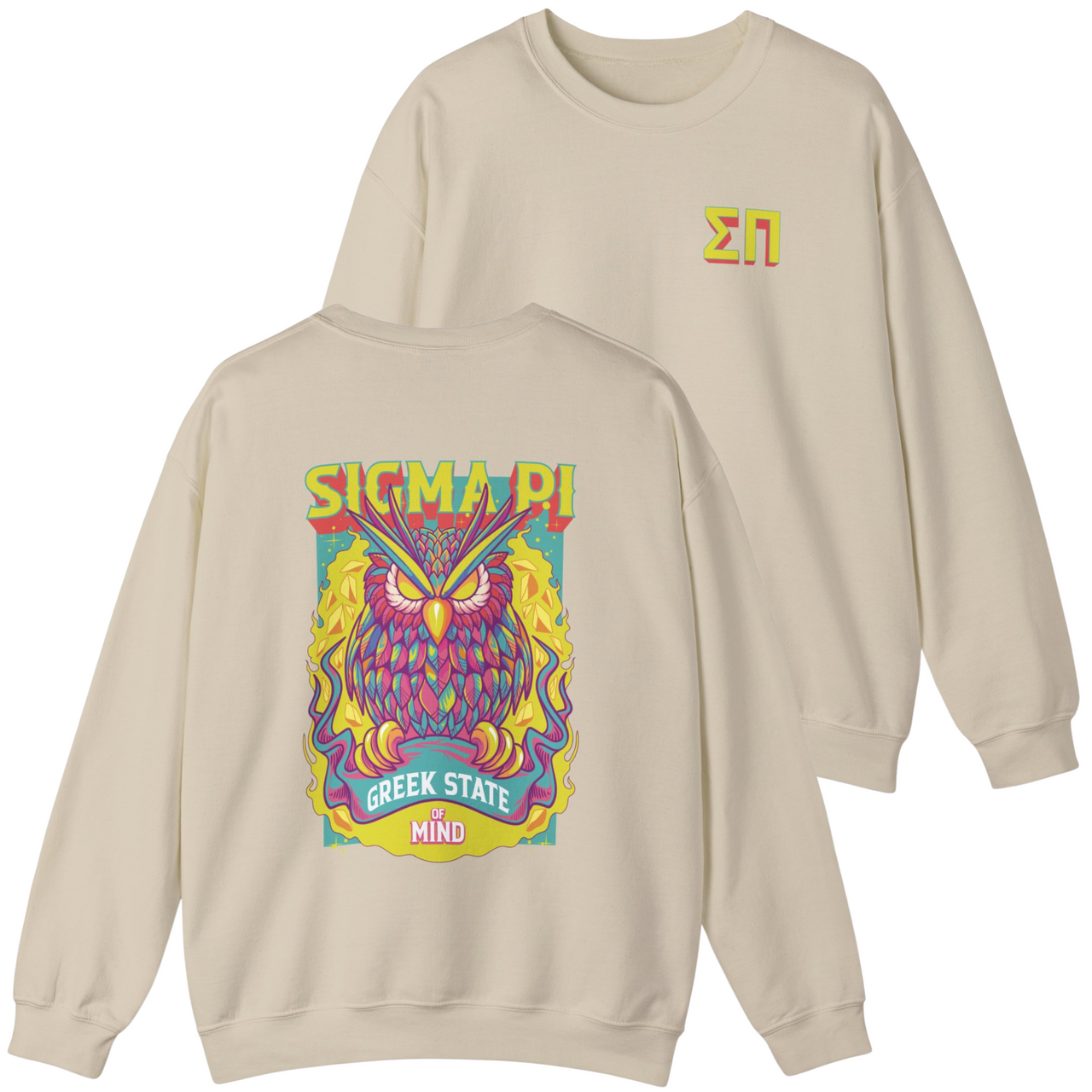 Sigma Pi Graphic Crewneck Sweatshirt | Woodstock Owl