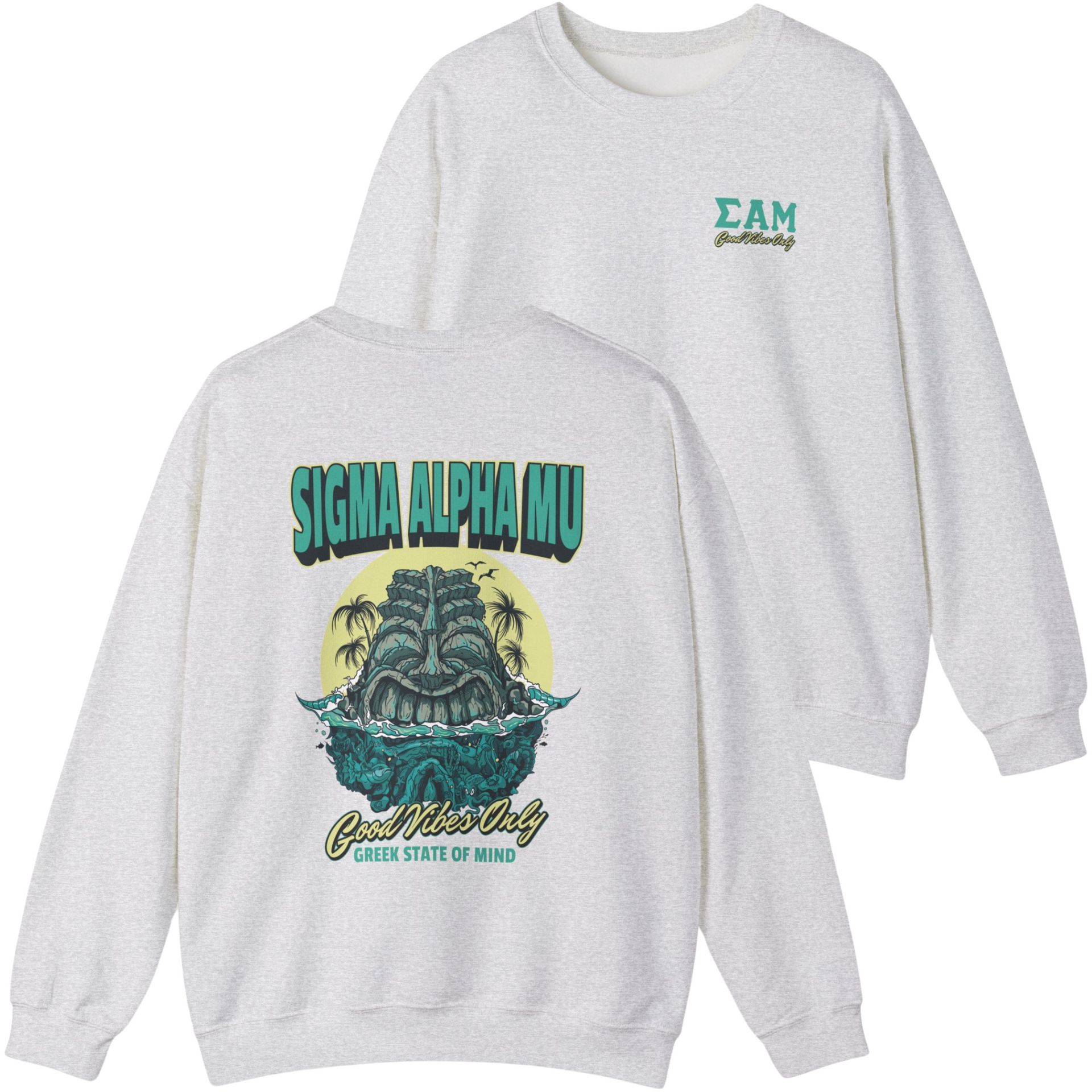 grey Sigma Alpha Mu Graphic Crewneck Sweatshirt | Good Vibes Only