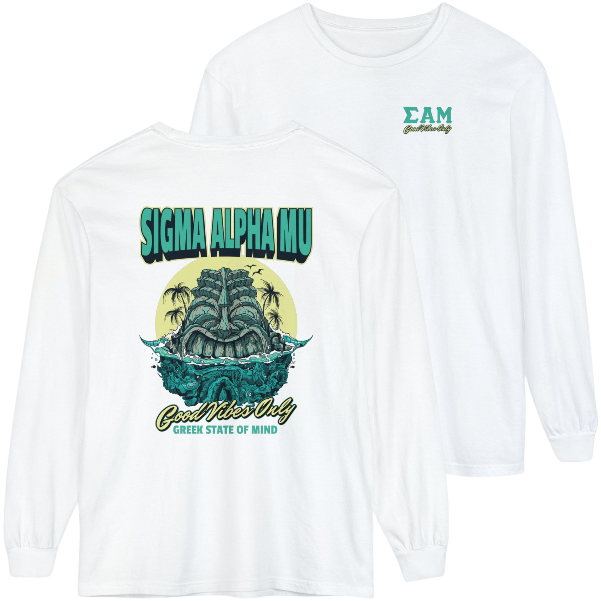 white Sigma Alpha Mu Graphic Long Sleeve | Good Vibes Only