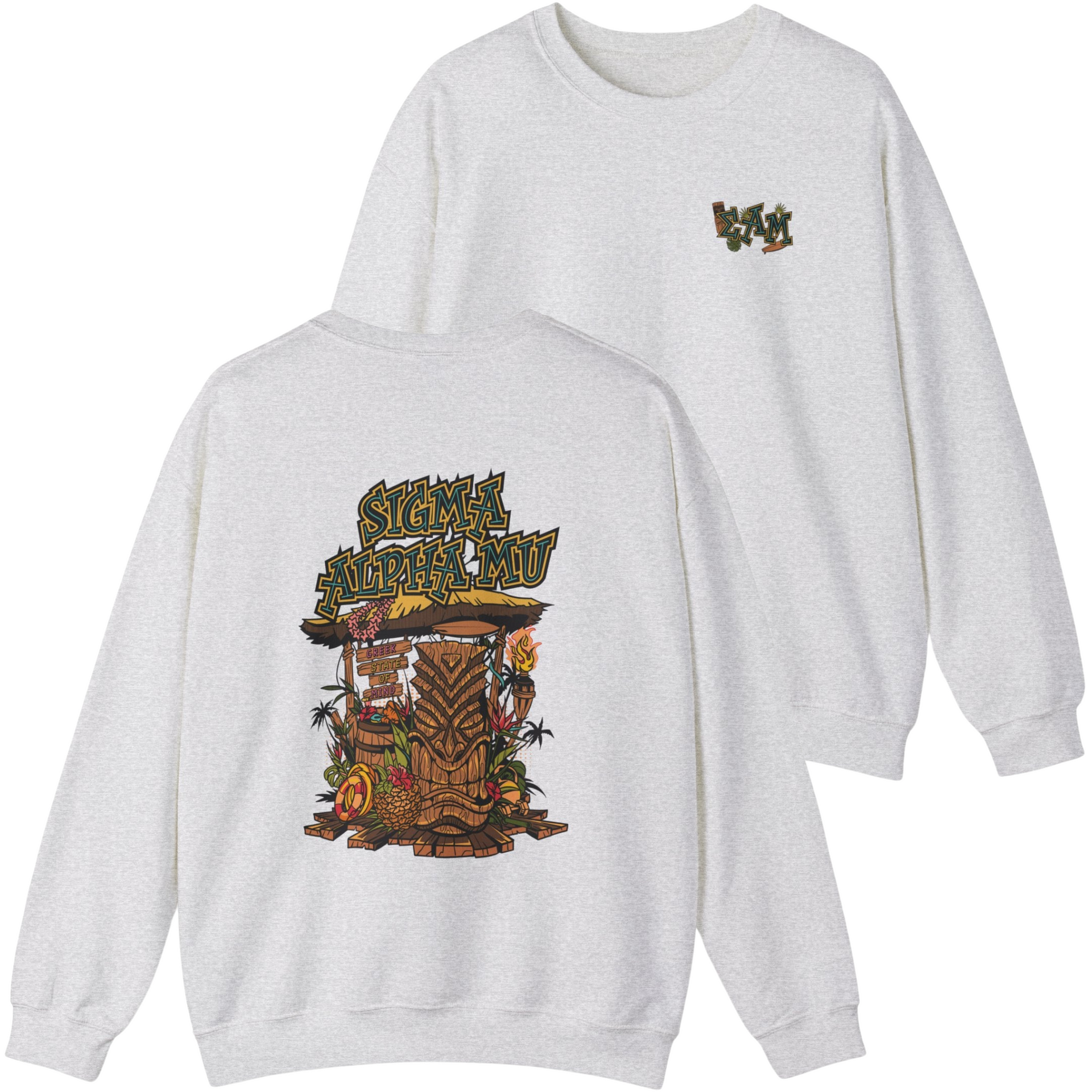 grey Sigma Alpha Mu Graphic Crewneck Sweatshirt | Tiki Time