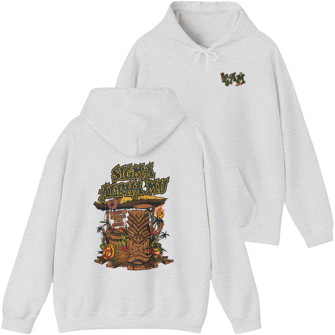 grey Sigma Alpha Mu Graphic Hoodie | Tiki Time