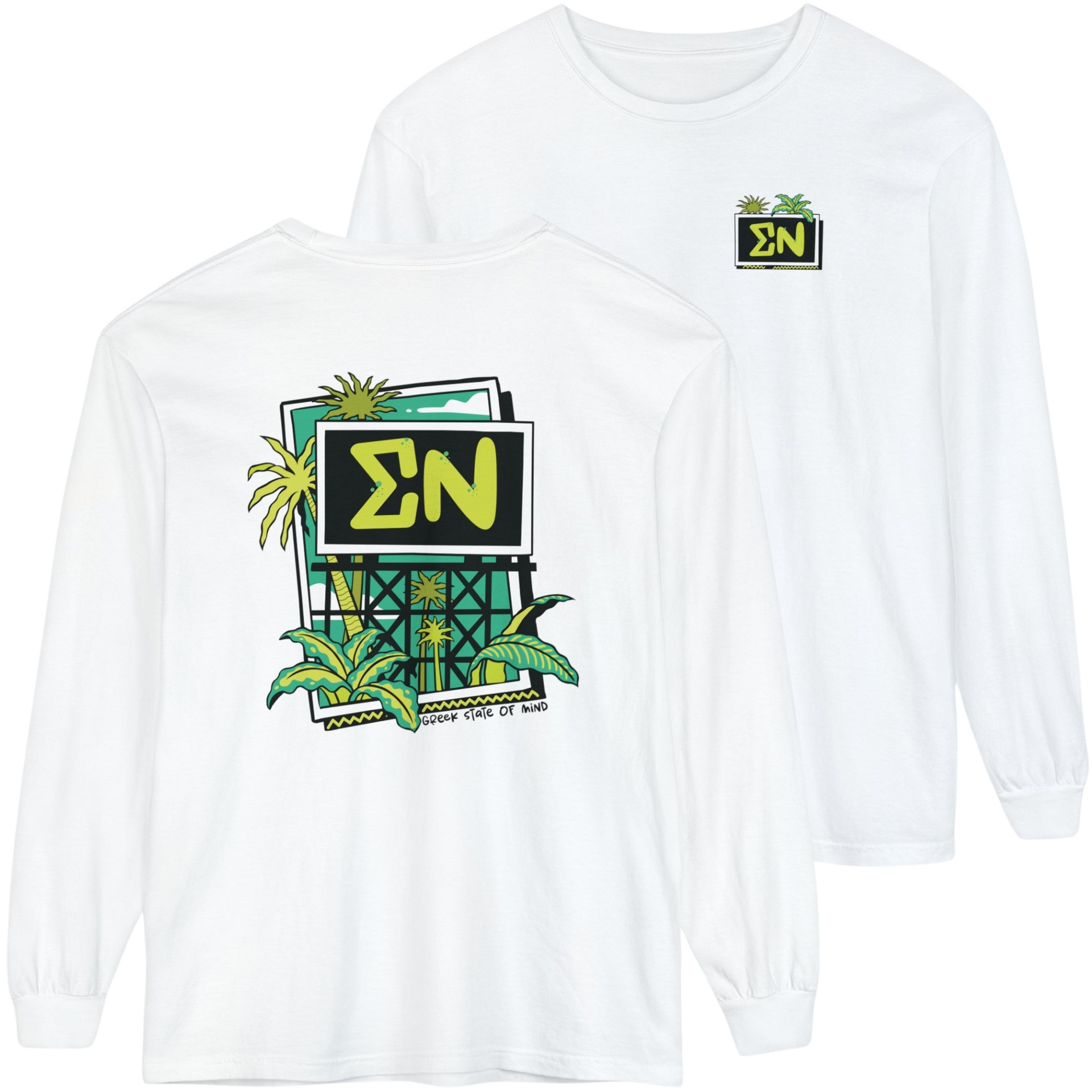 white Sigma Nu Graphic Long Sleeve | Tropical Billboard