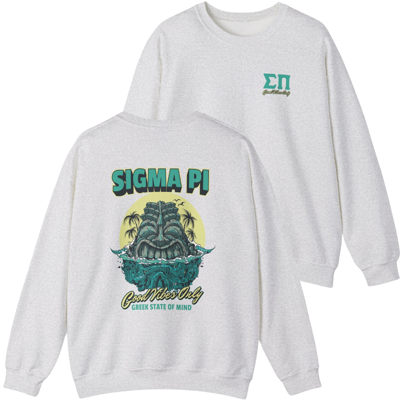 ash Sigma Pi Graphic Crewneck Sweatshirt | Good Vibes Only