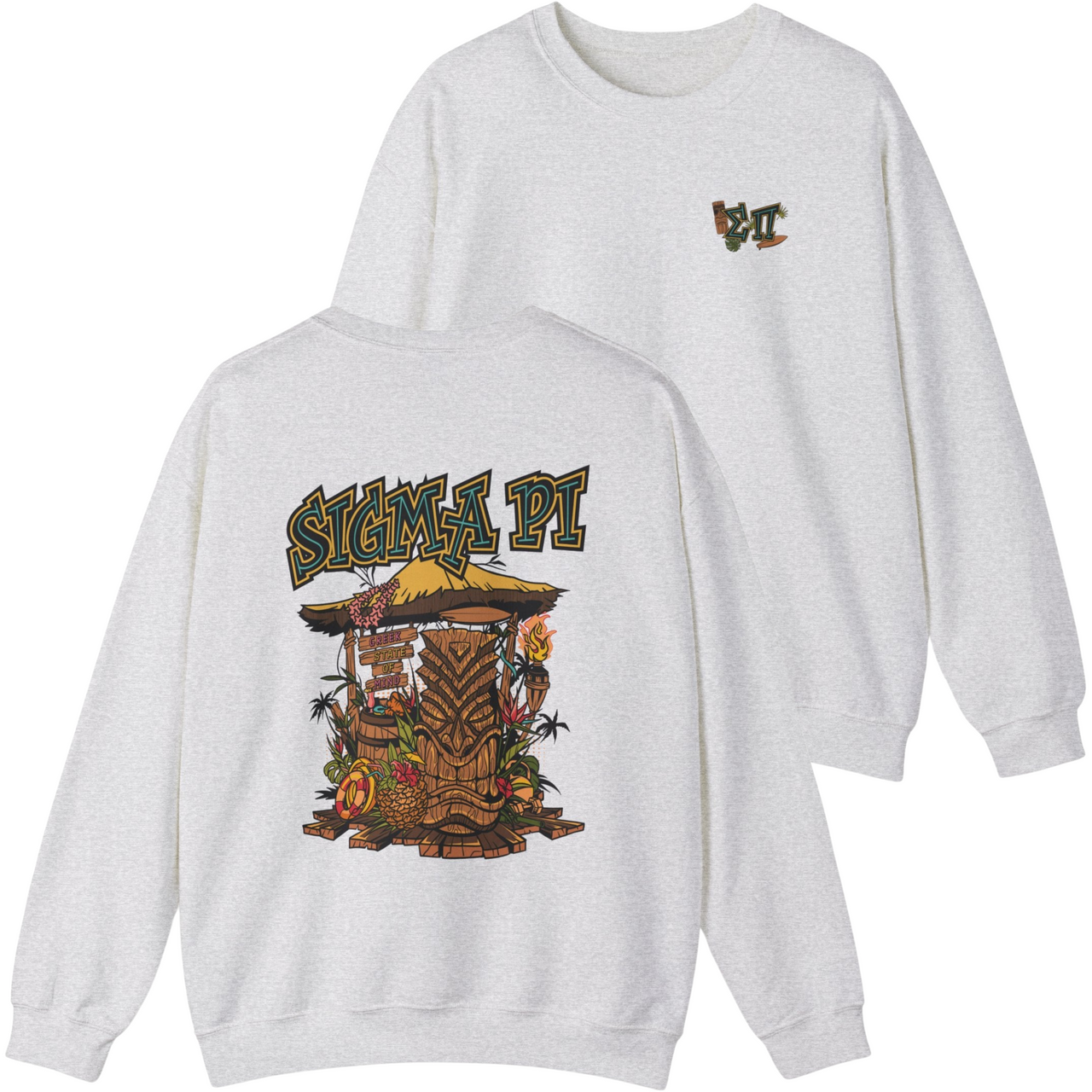 grey Sigma Pi Graphic Crewneck Sweatshirt | Tiki Time