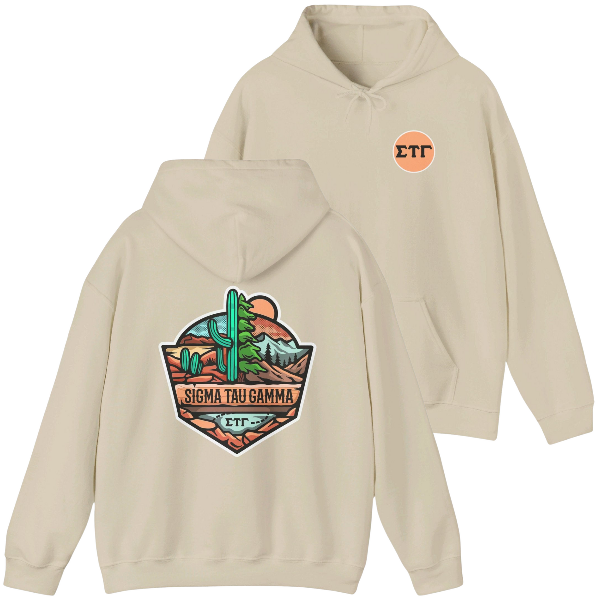 ivory Sigma Tau Gamma Graphic Hoodie | Desert Mountains