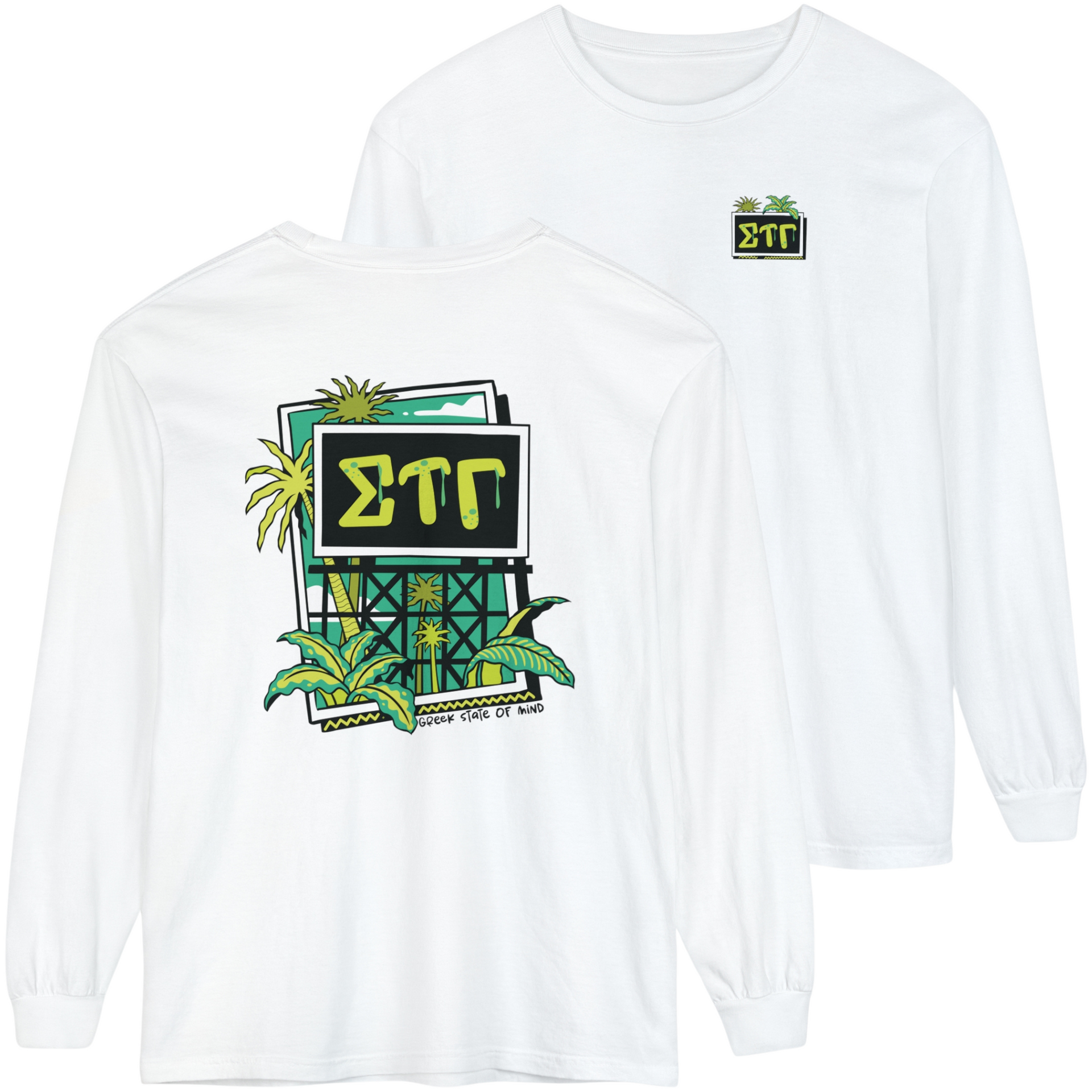 White Sigma Tau Gamma Graphic Long Sleeve | Tropical Billboard
