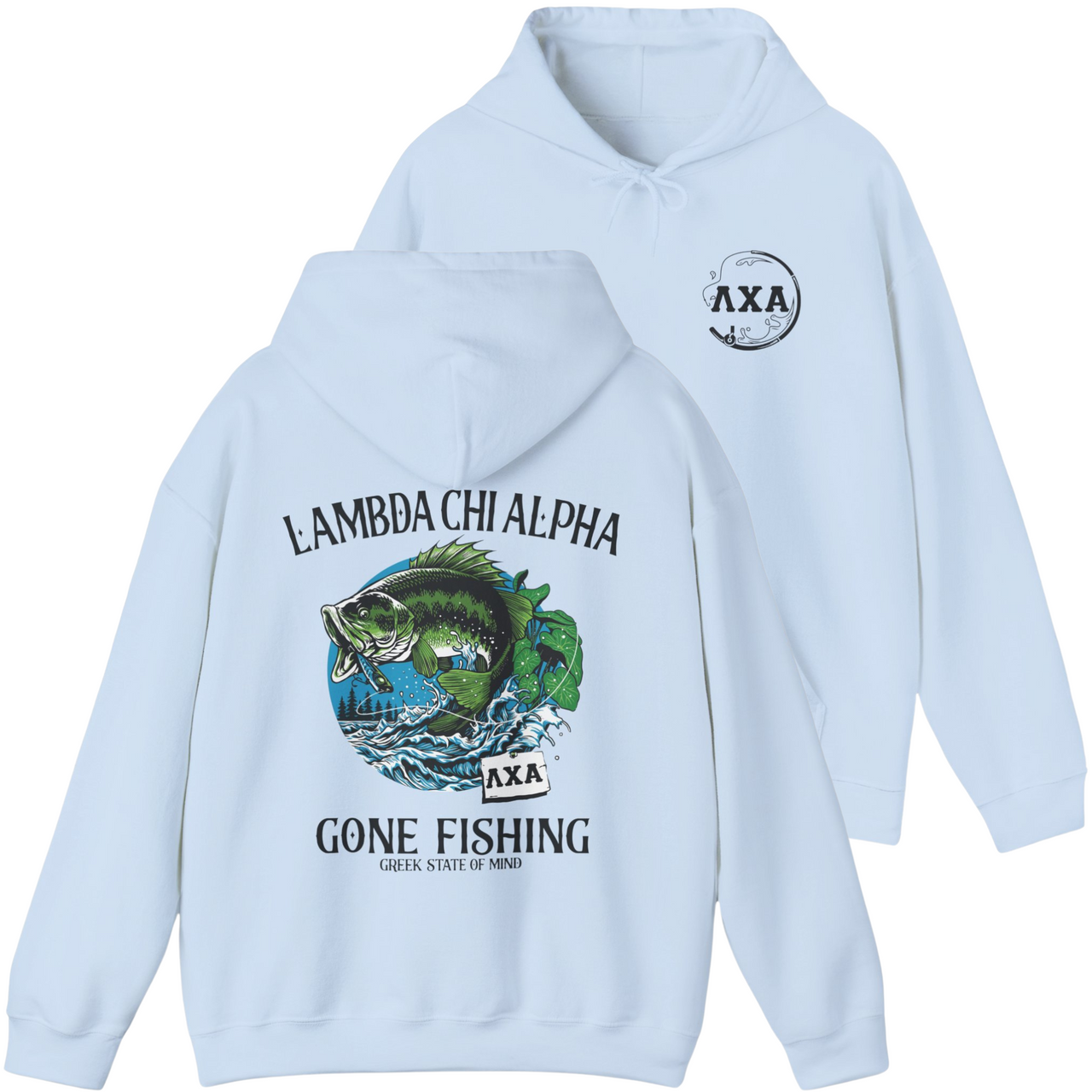 Sky Blue Lambda Chi Alpha Graphic Hoodie | Gone Fishing
