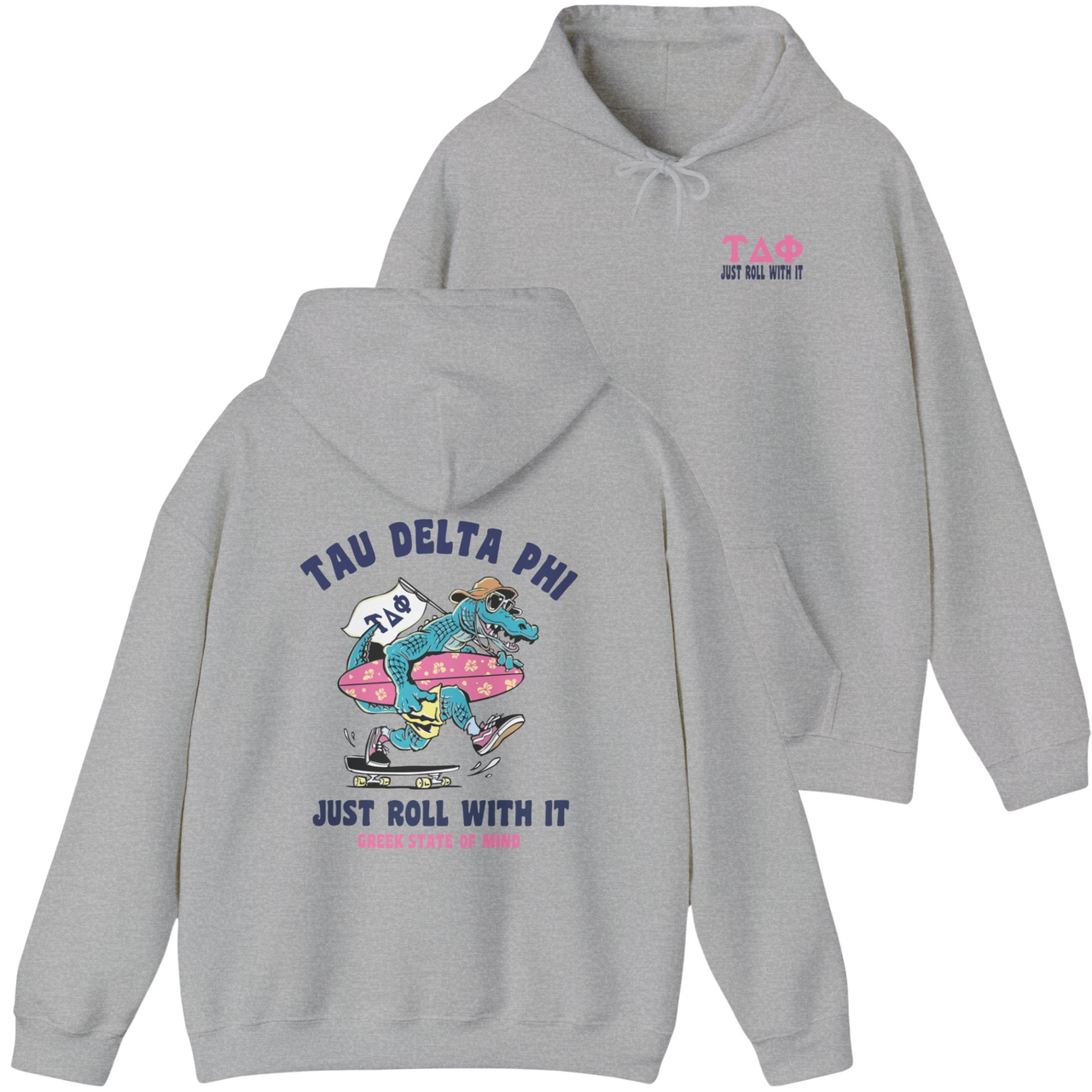 grey Tau Delta Phi Graphic Hoodie | Alligator Skater