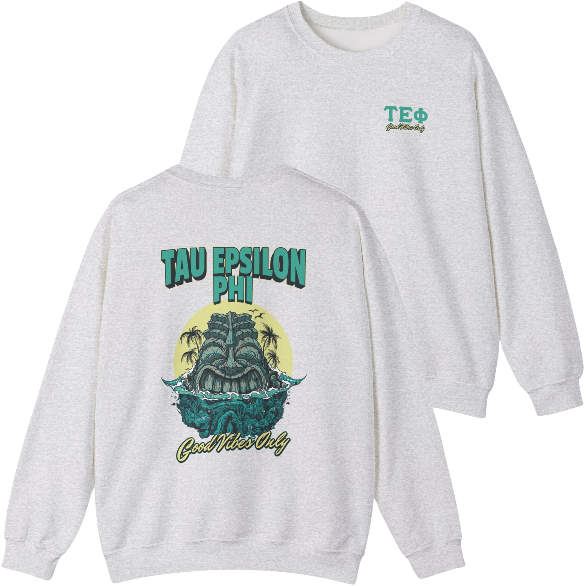 grey Tau Epsilon Phi Graphic Crewneck Sweatshirt | Good Vibes Only