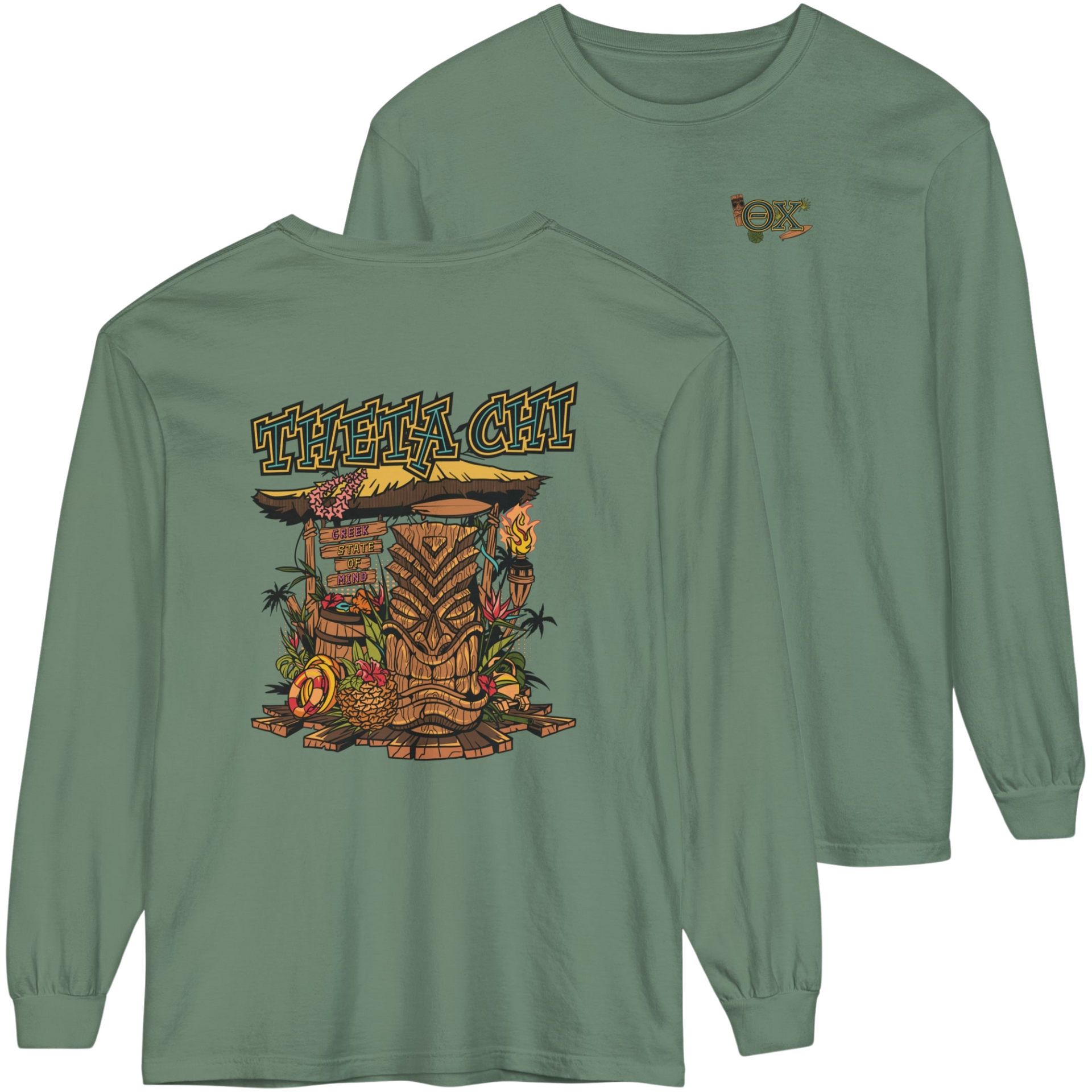 green Theta Chi Graphic Long Sleeve | Tiki Time