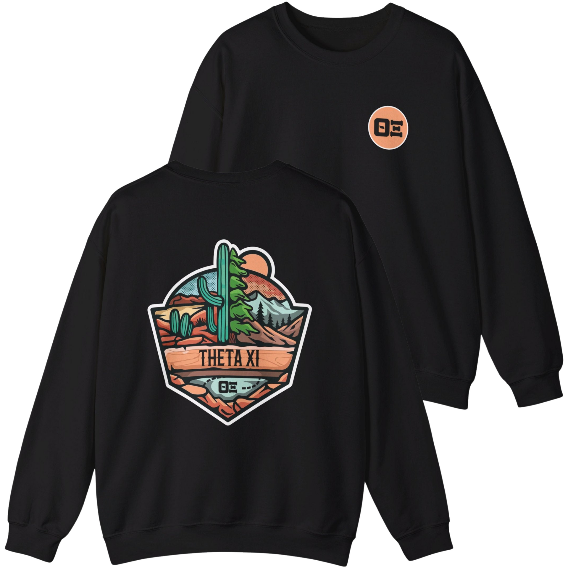 black Theta Xi Graphic Crewneck Sweatshirt | Desert Mountains