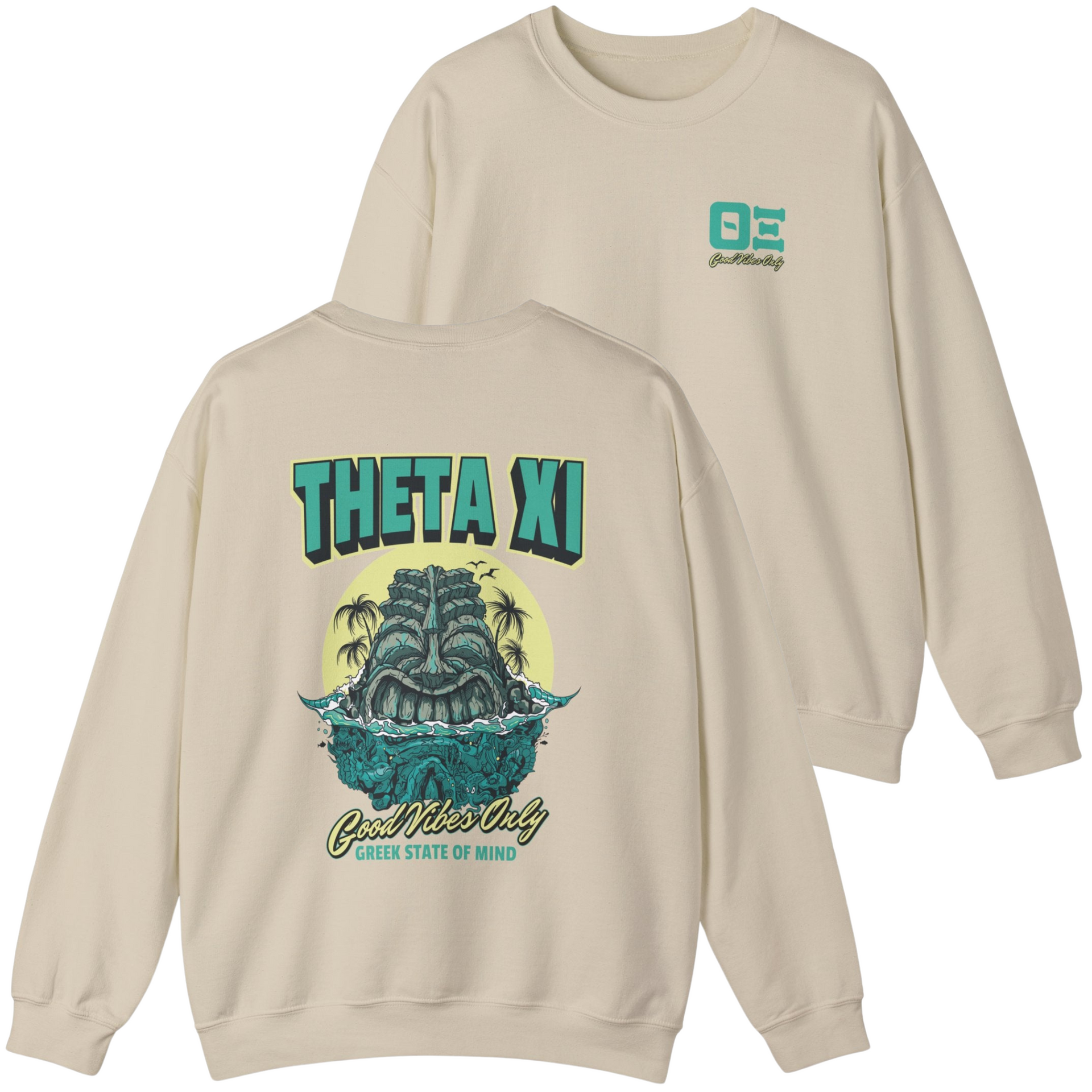 ivory Theta Xi Graphic Crewneck Sweatshirt | Good Vibes Only