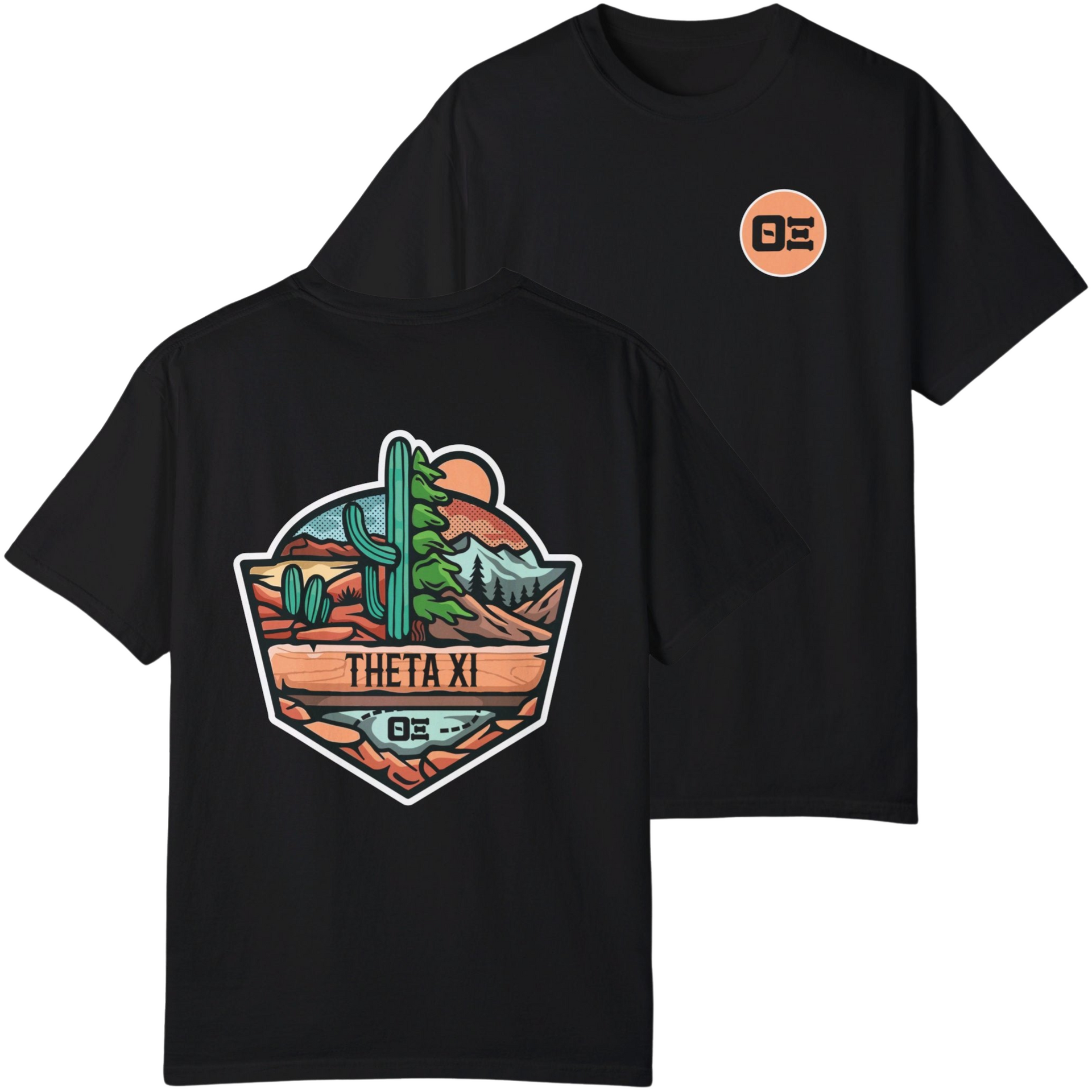 black Theta Xi Graphic T-Shirt | Desert Mountains