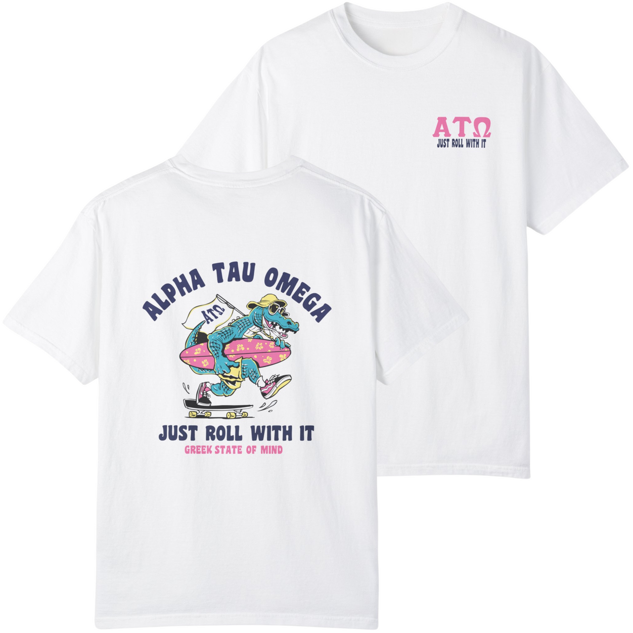White Alpha Tau Omega Graphic T-Shirt | Alligator Skater